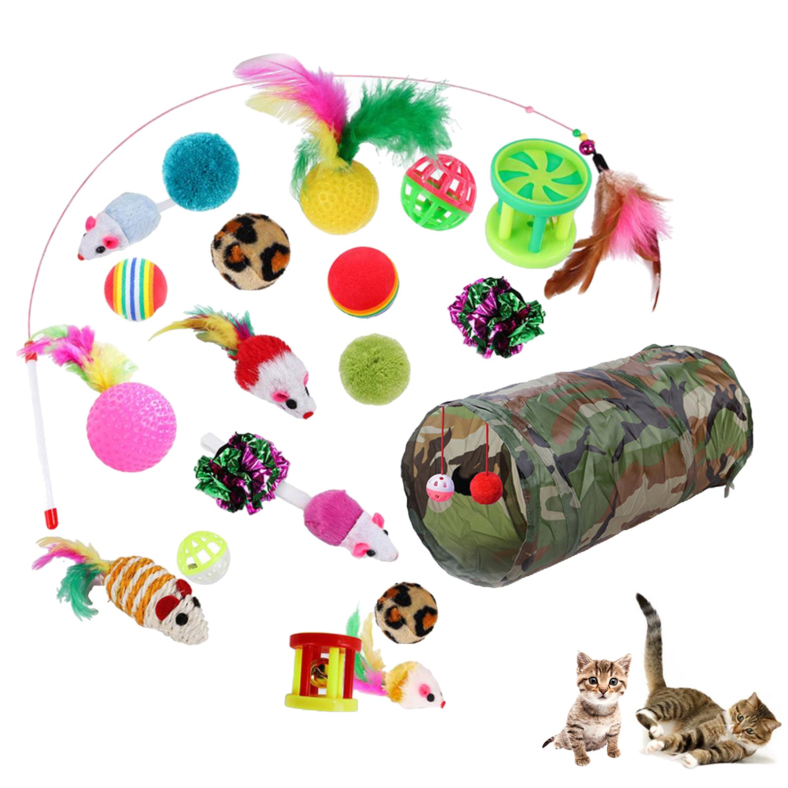 20Pcs/Pet Cat Toys Bulk Mice Balls Pet Kitty Kitten Tunnel Play Ball Toy Set