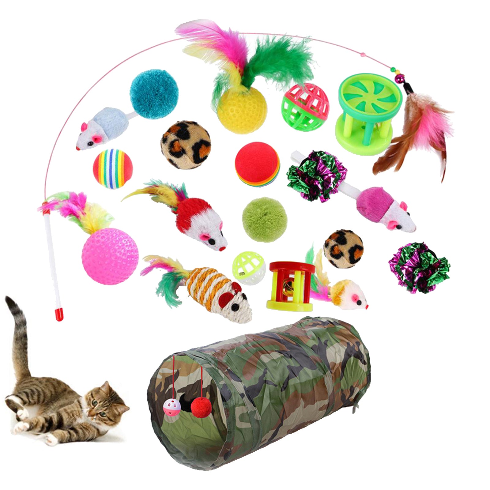 20Pcs/Pet Cat Toys Bulk Mice Balls Pet Kitty Kitten Tunnel Play Ball Toy Set