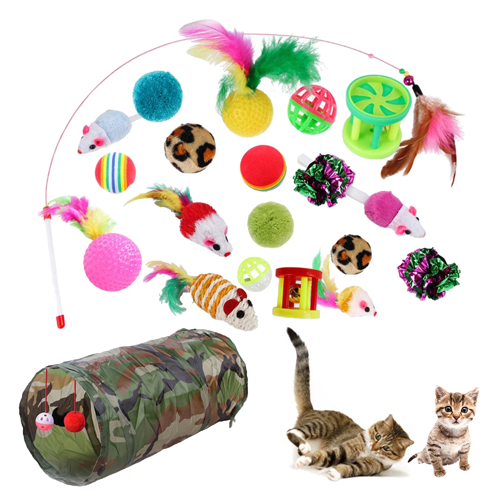 20Pcs/Pet Cat Toys Bulk Mice Balls Pet Kitty Kitten Tunnel Play Ball Toy Set