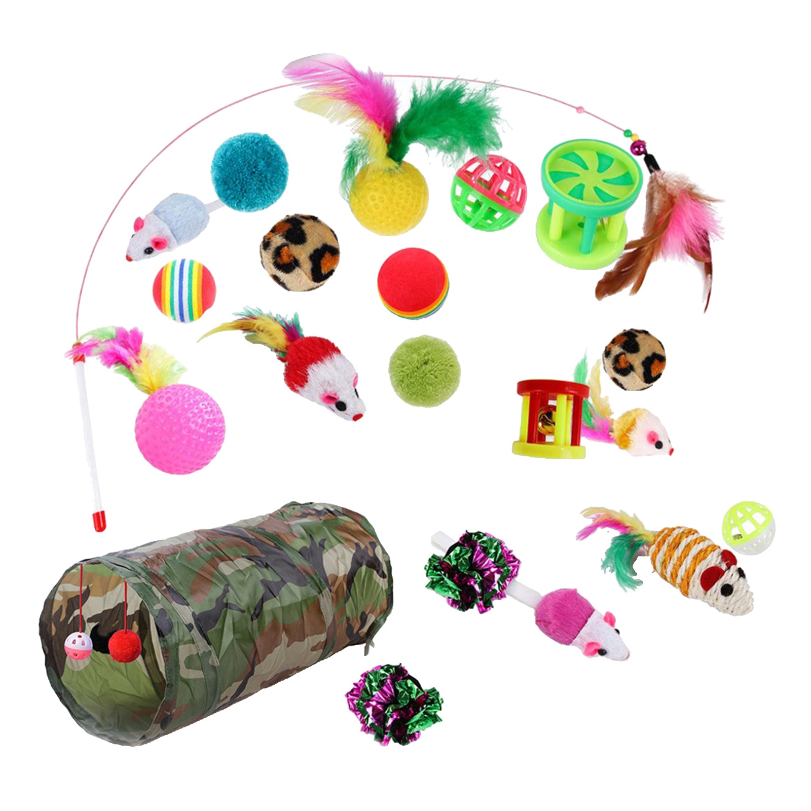 20Pcs/Pet Cat Toys Bulk Mice Balls Pet Kitty Kitten Tunnel Play Ball Toy Set