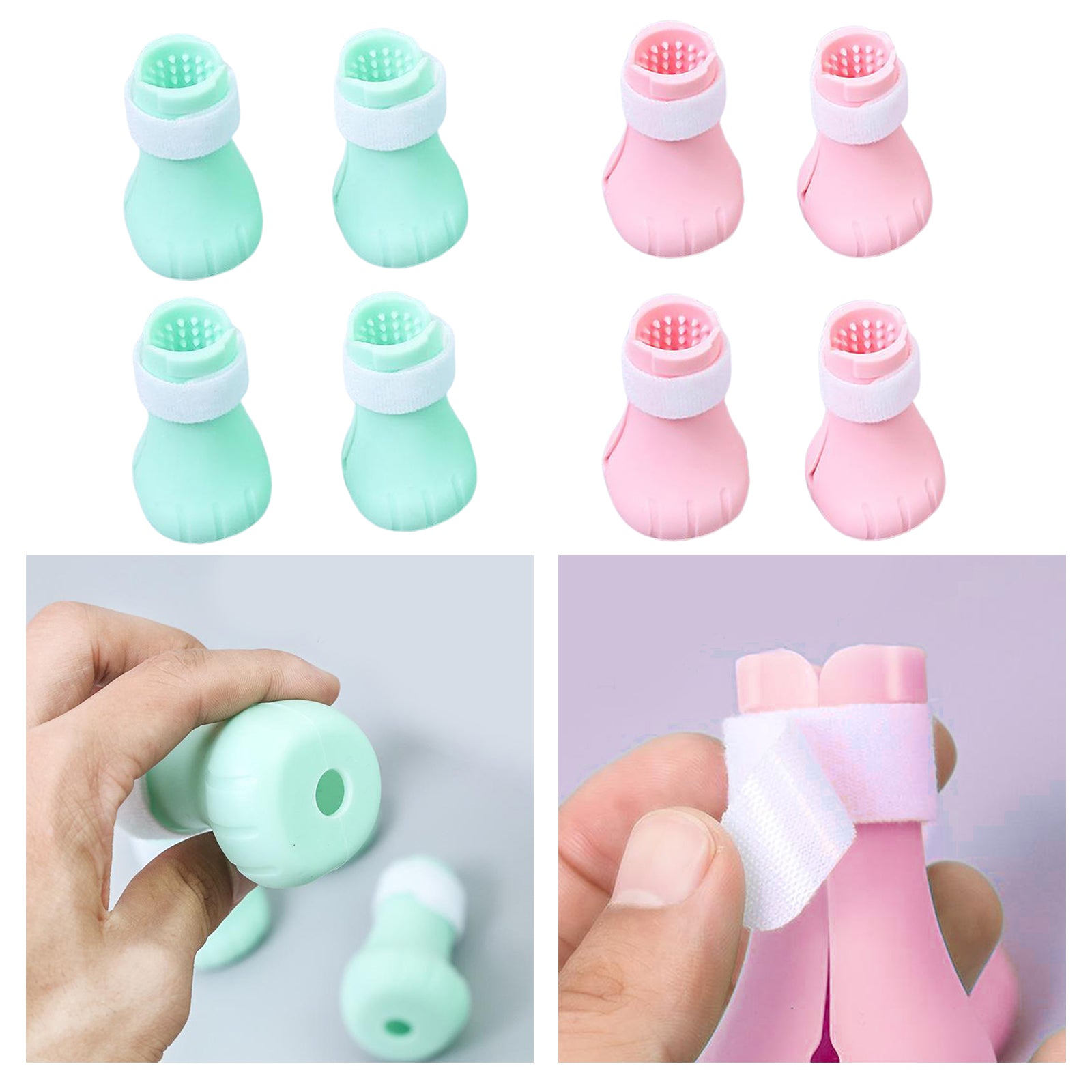 4x Silicone Bathing Anti-Scratch Grooming Pet Cat Paw Protector Green