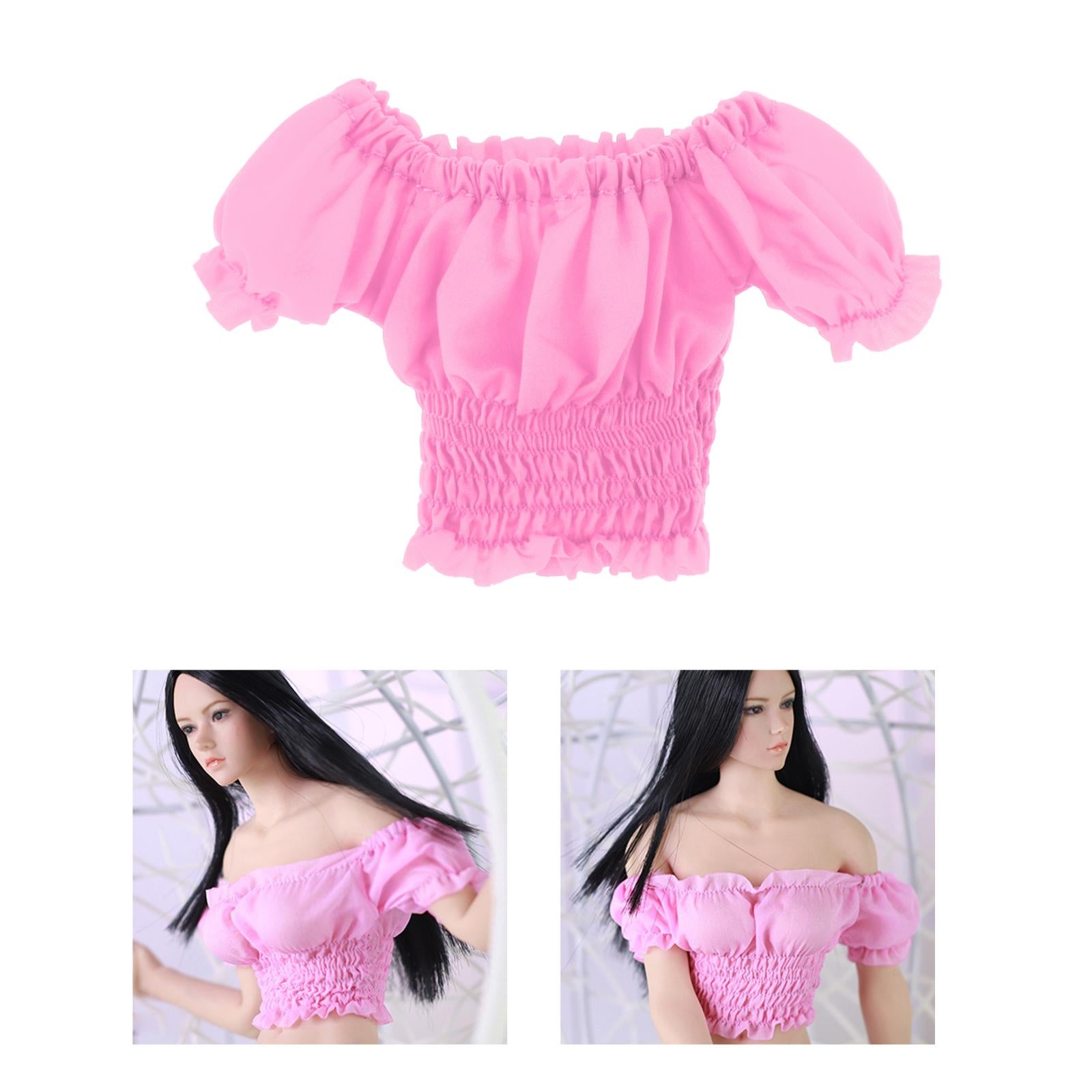 1/6 Female Clothes Puff Sleeve Top T-shirt Fit 12'' Action Figure Rose Red G