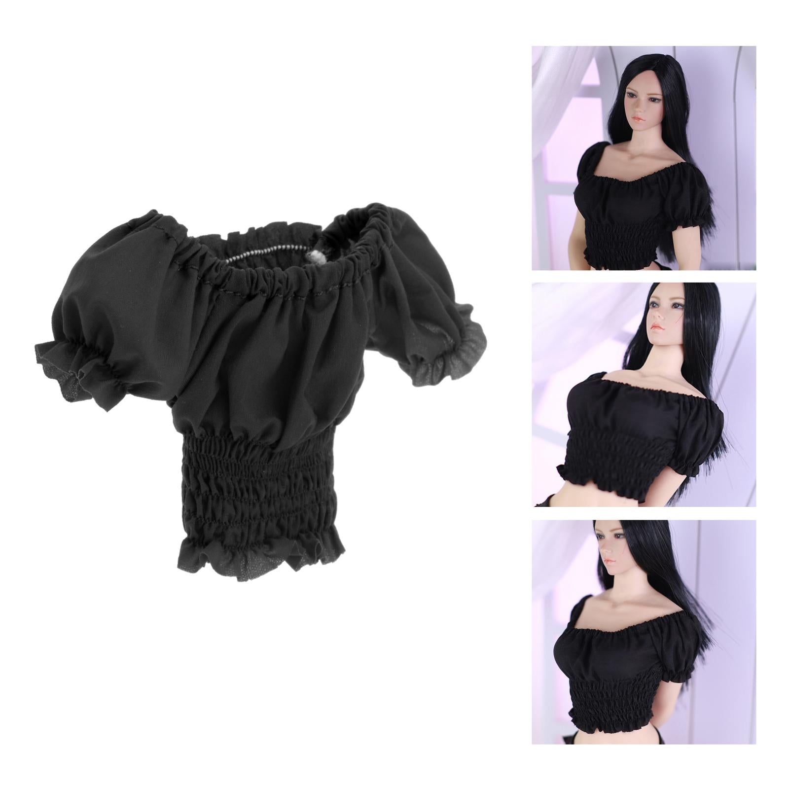 1/6 Female Clothes Puff Sleeve Top T-shirt Fit 12'' Action Figure Black B