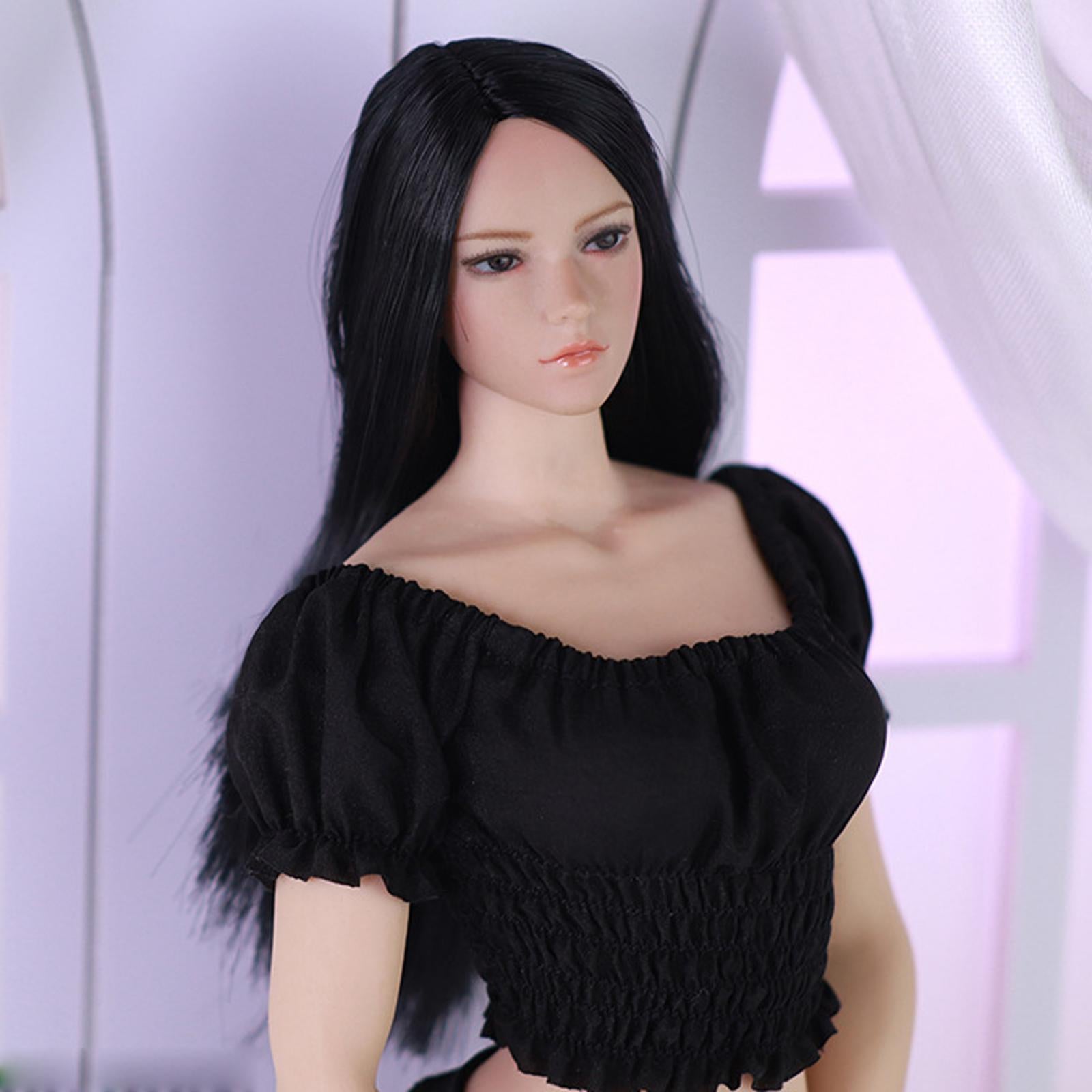 1/6 Female Clothes Puff Sleeve Top T-shirt Fit 12'' Action Figure Black B