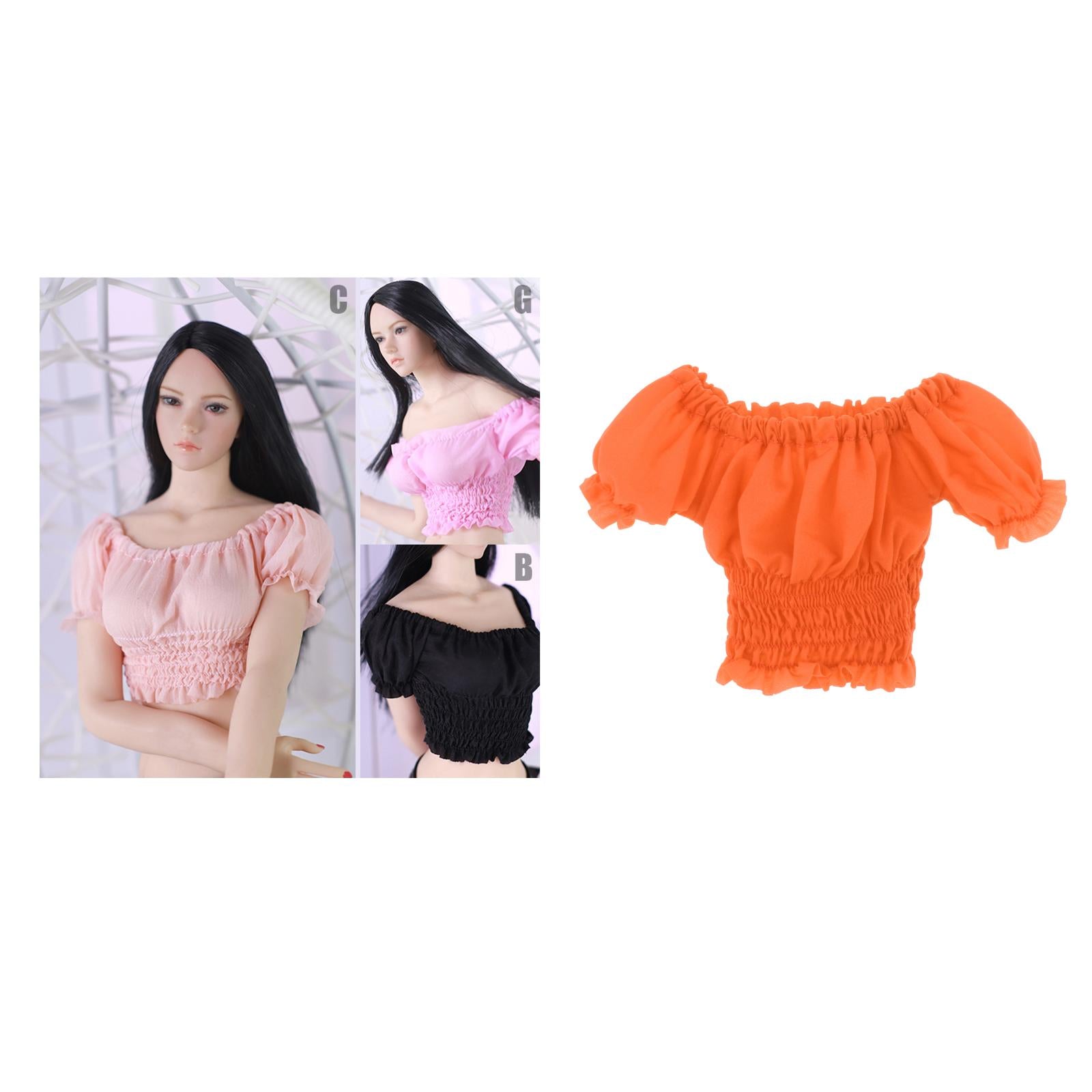 1/6 Female Clothes Puff Sleeve Top T-shirt Fit 12'' Action Figure Orange F