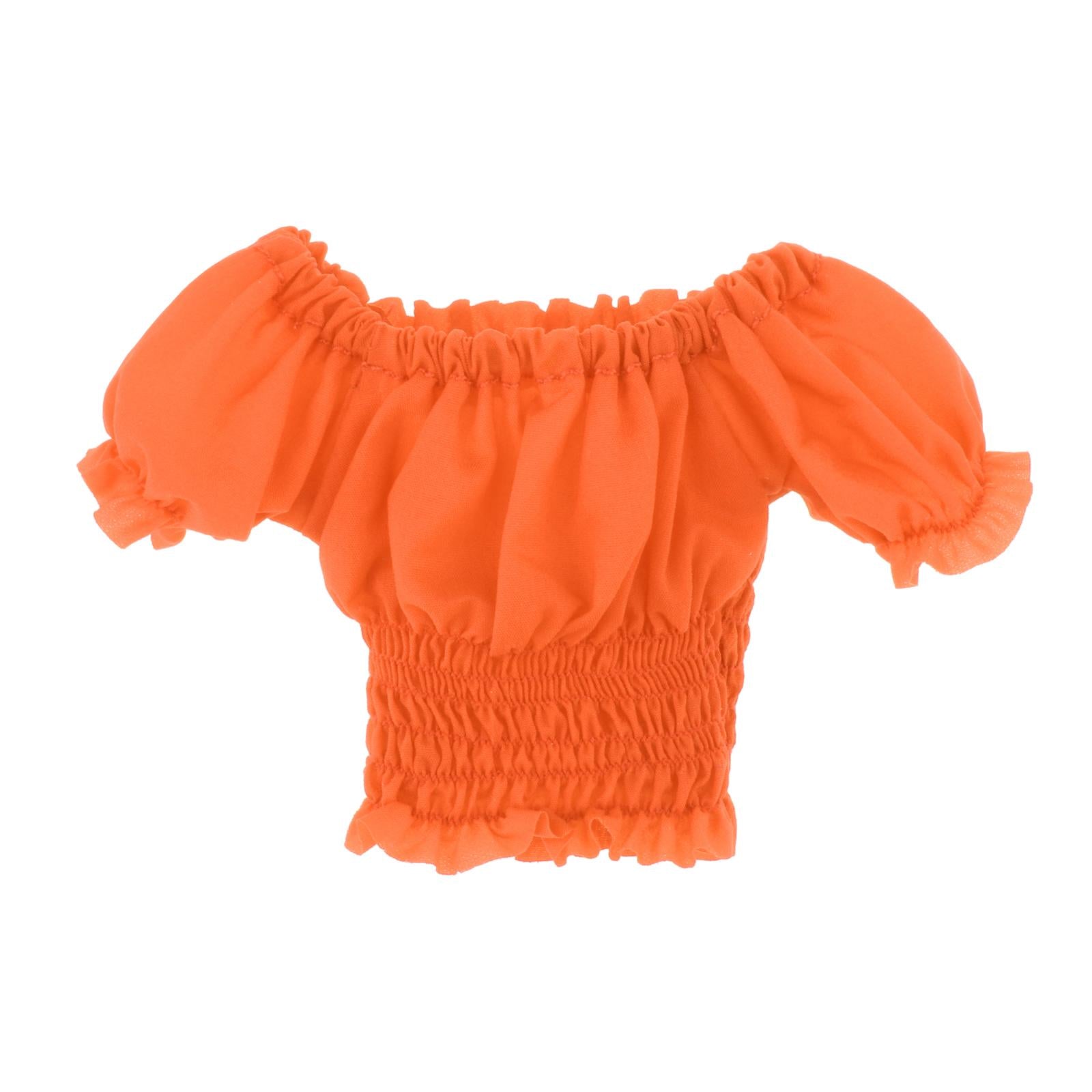 1/6 Female Clothes Puff Sleeve Top T-shirt Fit 12'' Action Figure Orange F