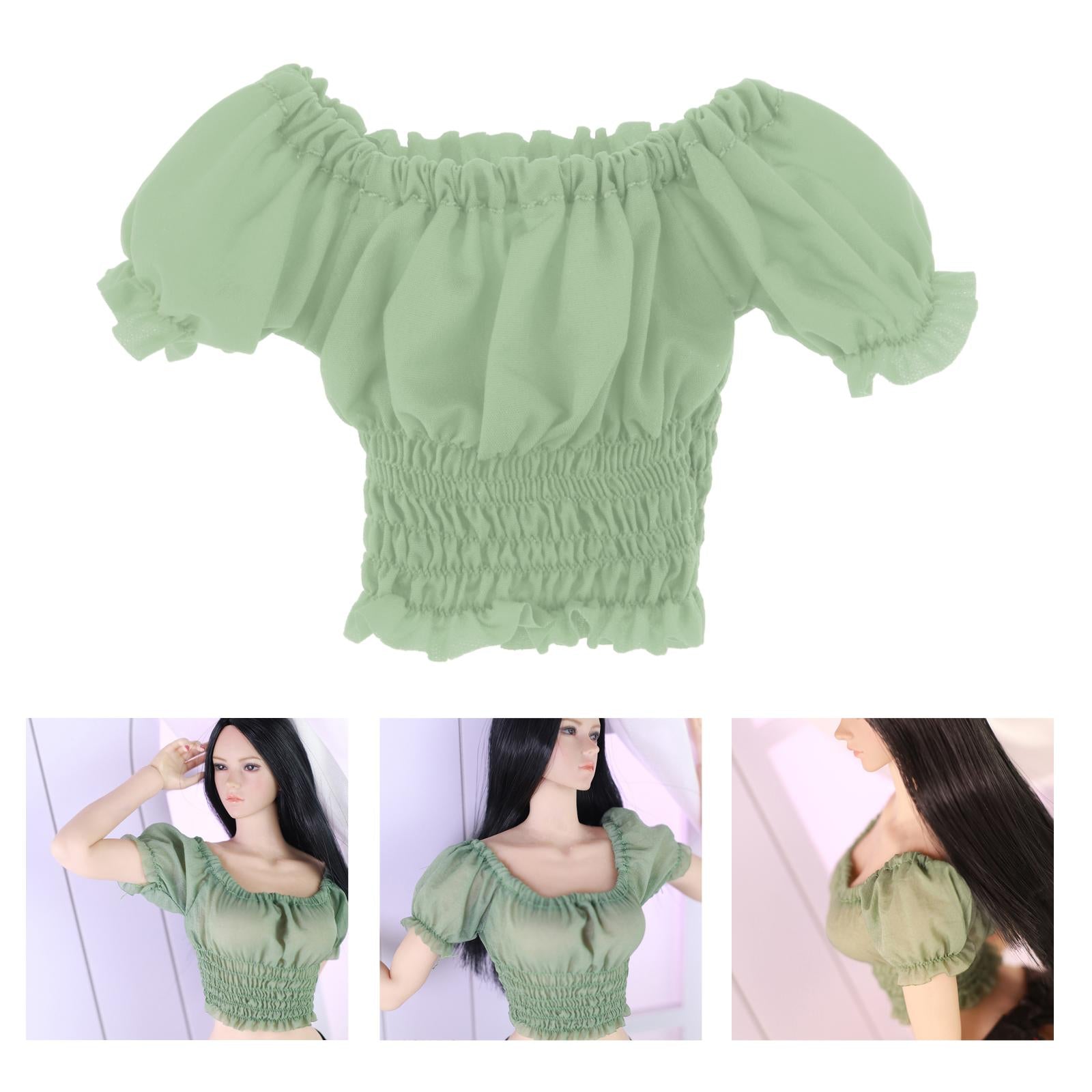 1/6 Female Clothes Puff Sleeve Top T-shirt Fit 12'' Action Figure Green E