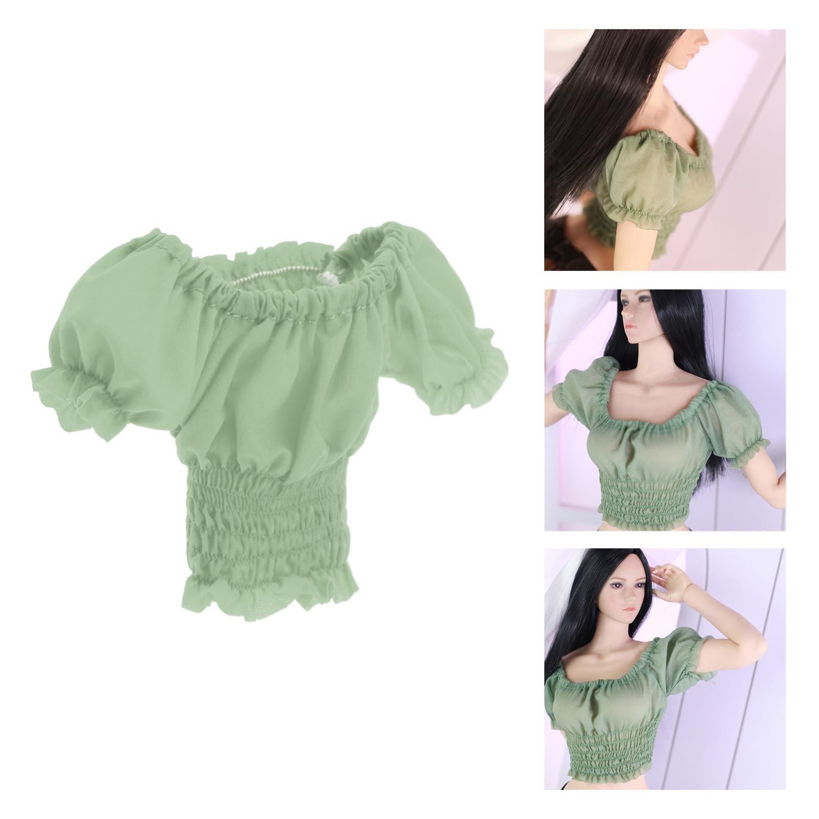 1/6 Female Clothes Puff Sleeve Top T-shirt Fit 12'' Action Figure Green E