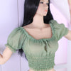 1/6 Female Clothes Puff Sleeve Top T-shirt Fit 12'' Action Figure Green E