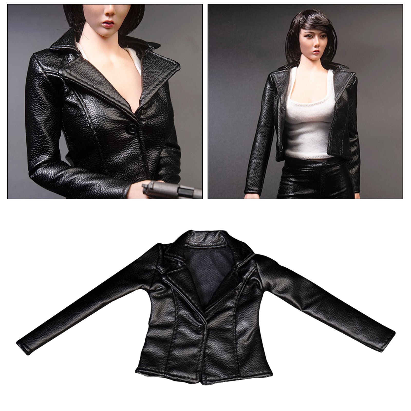 Shorts PU Leather Jacket Coat for 12" HT Doll Dress up Clothes Accs Black