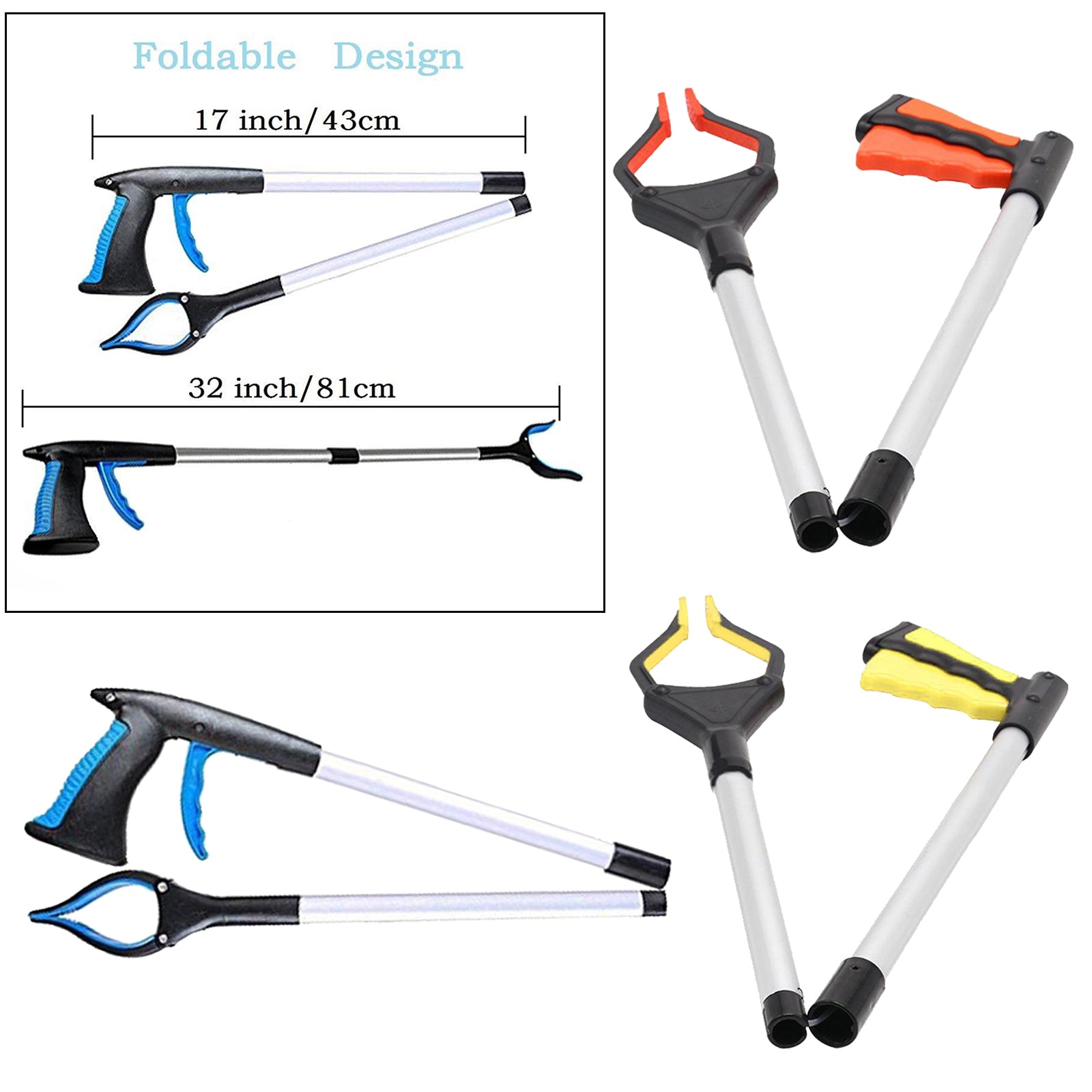 Trash Picker Upper Reacher Grabber 32 Inch Foldable Reaching Arm Yellow