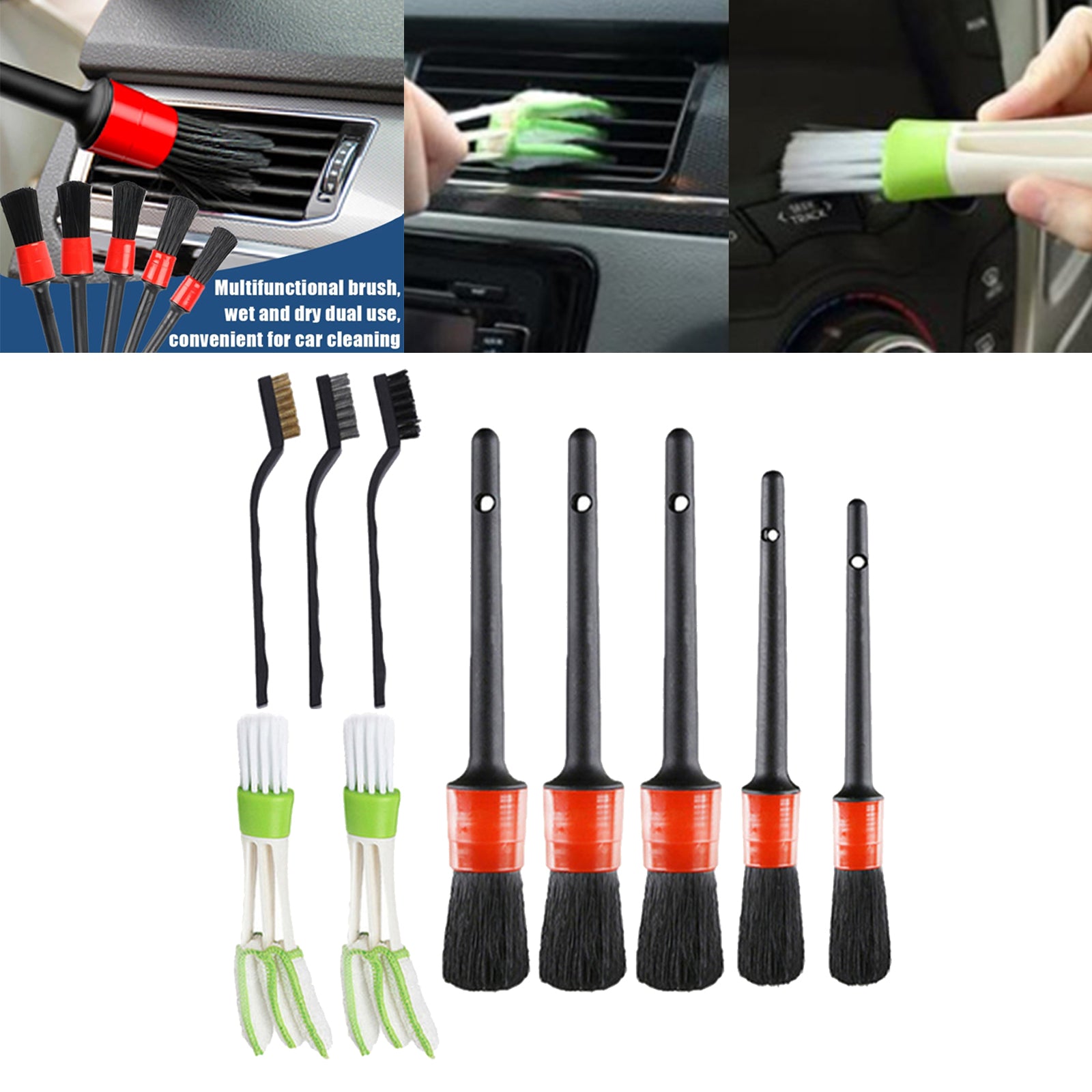 10pcs Car Cleaning Brush Set w/ Wire Brush Automotive Air Conditioner Brush