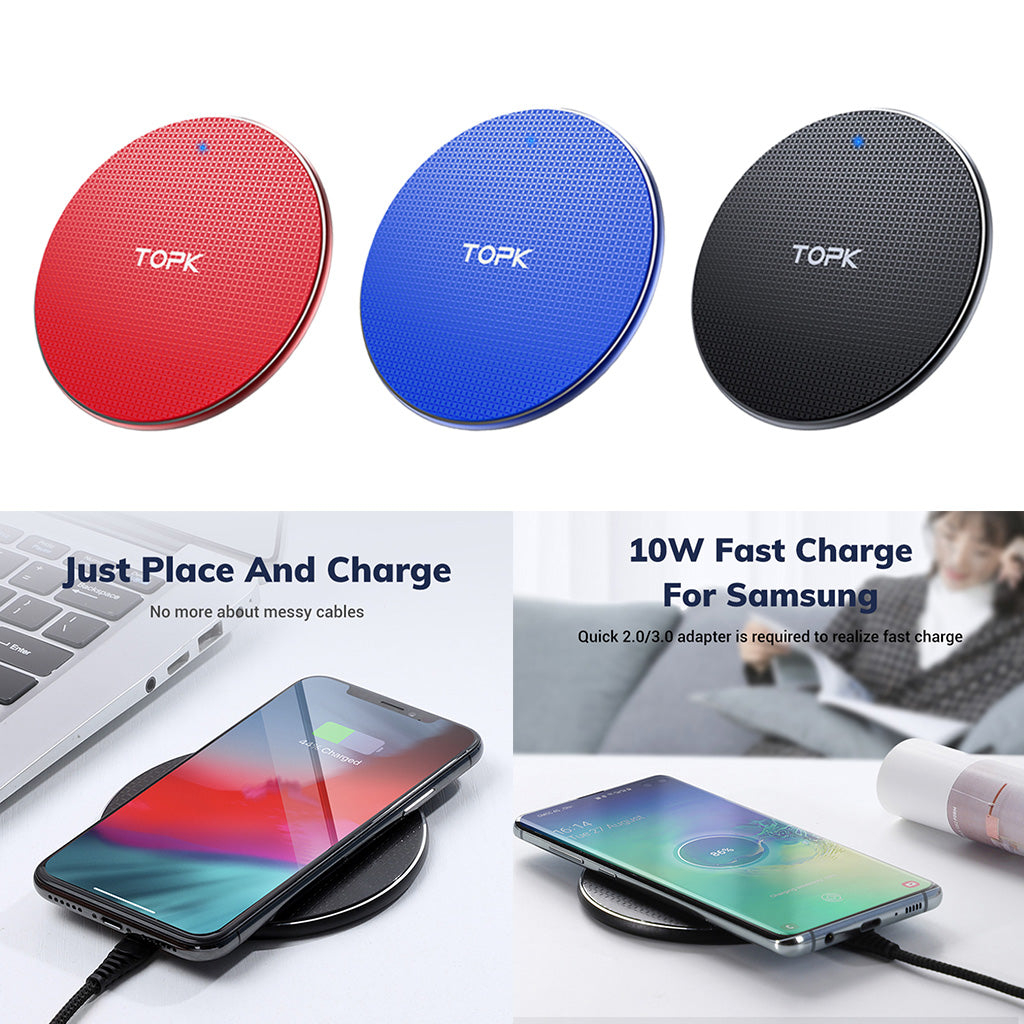 Wireless Charger Fast Qi Charging Pad for iphone Samsung No AC Adapter Black