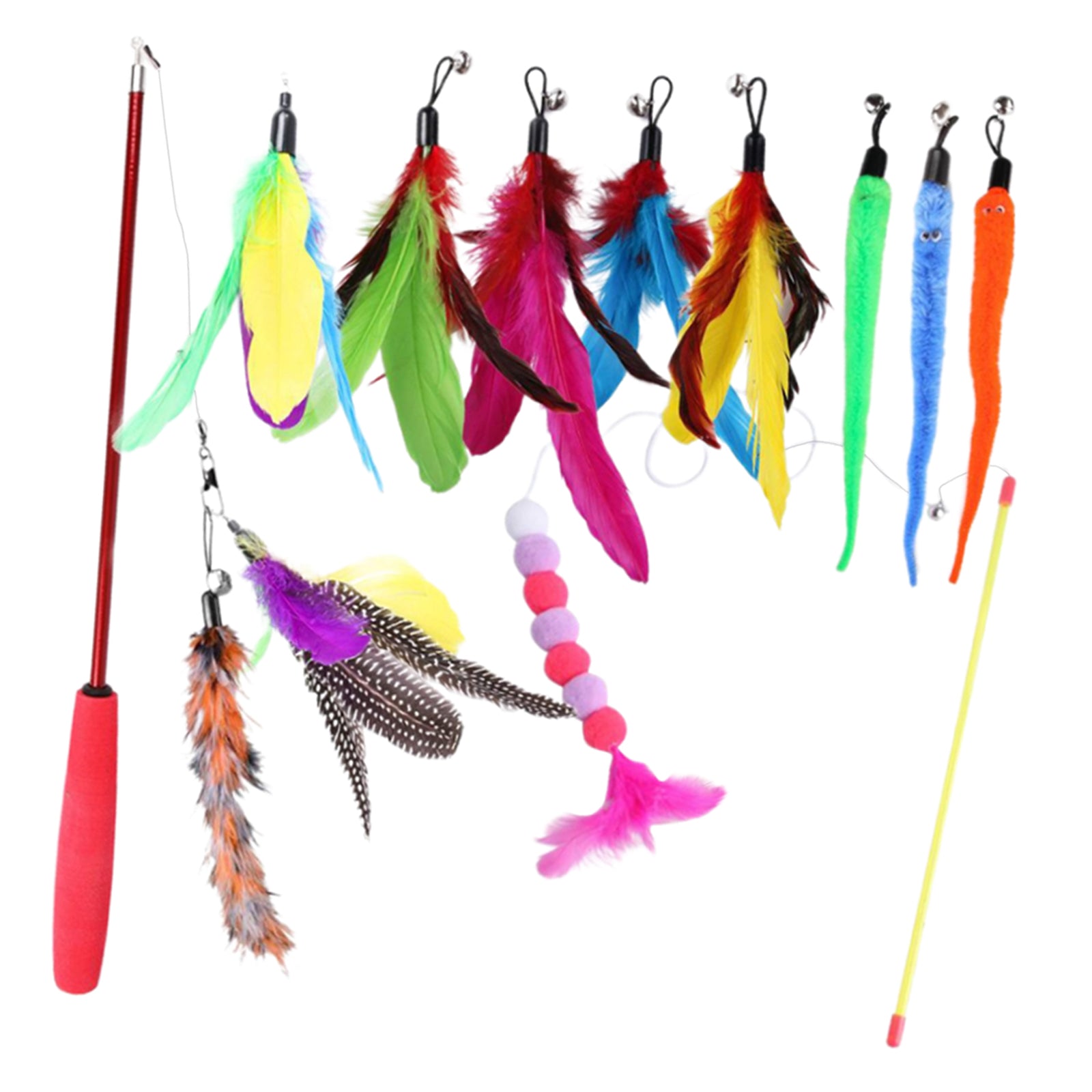 Feather Interactive Teaser Wand Toys with 8 Refills for Cats Birds Training