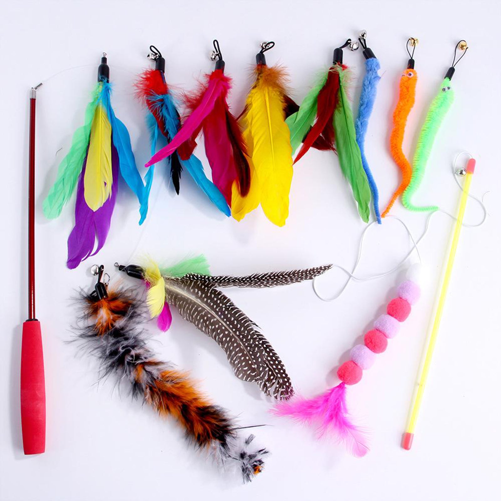 Feather Interactive Teaser Wand Toys with 8 Refills for Cats Birds Training