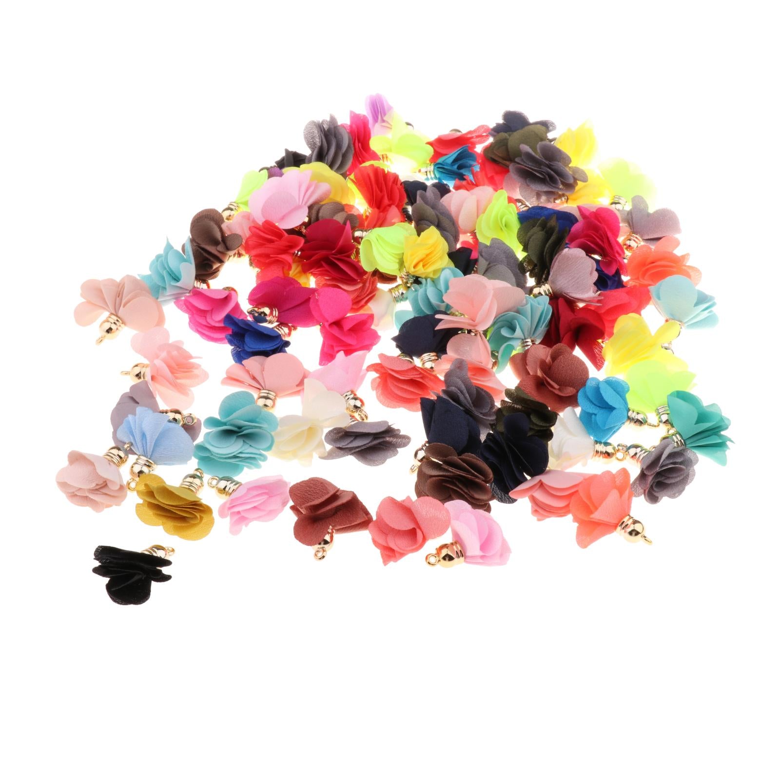 100x Chiffon Flower Pendant Fabric Petal Tassel For Necklace Key Chain