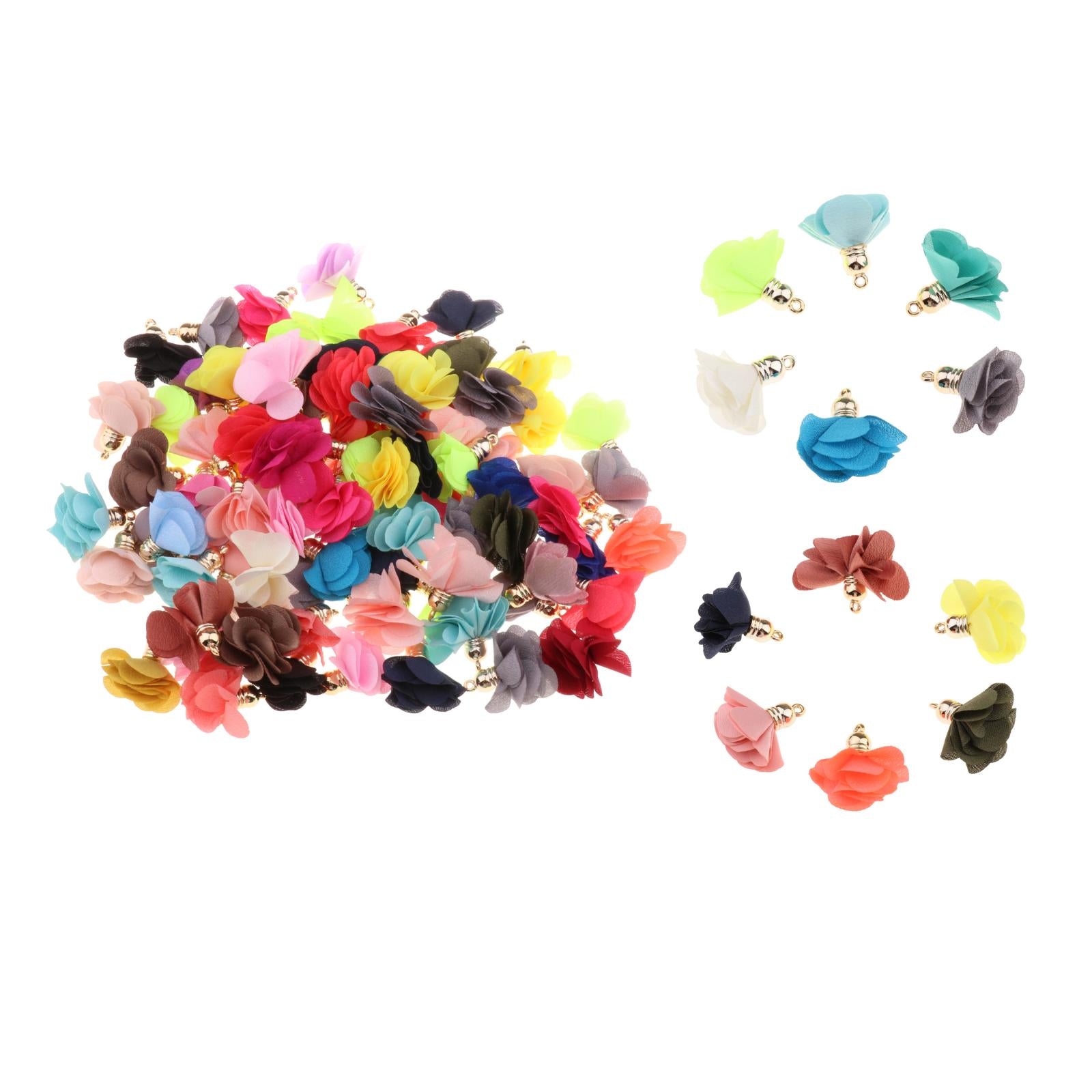 100x Chiffon Flower Pendant Fabric Petal Tassel For Necklace Key Chain