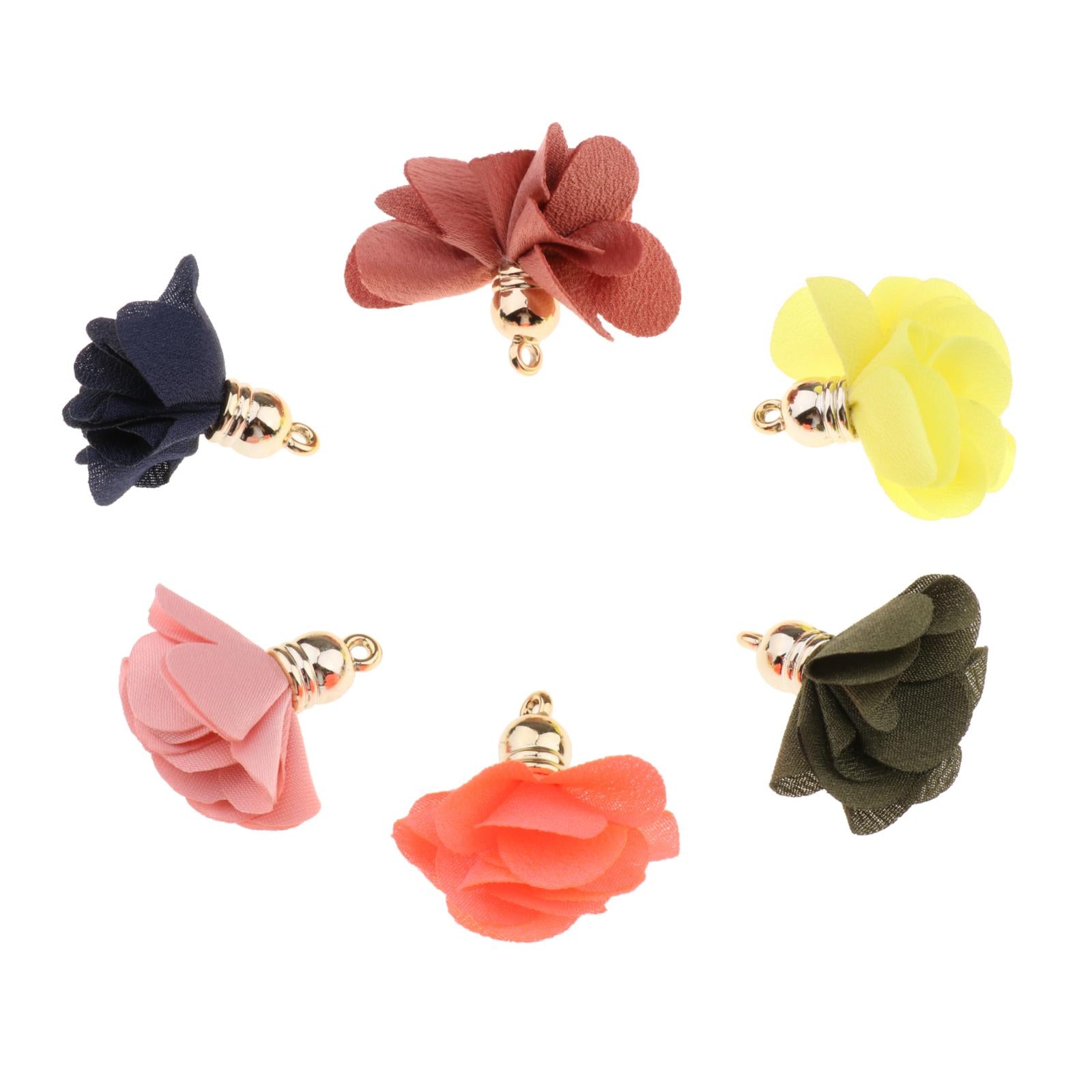 100x Chiffon Flower Pendant Fabric Petal Tassel For Necklace Key Chain