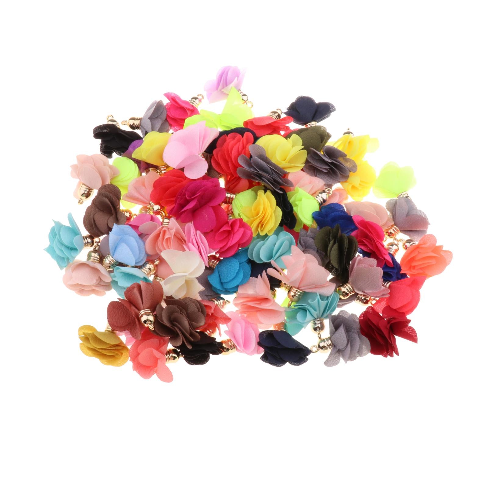 100x Chiffon Flower Pendant Fabric Petal Tassel For Necklace Key Chain