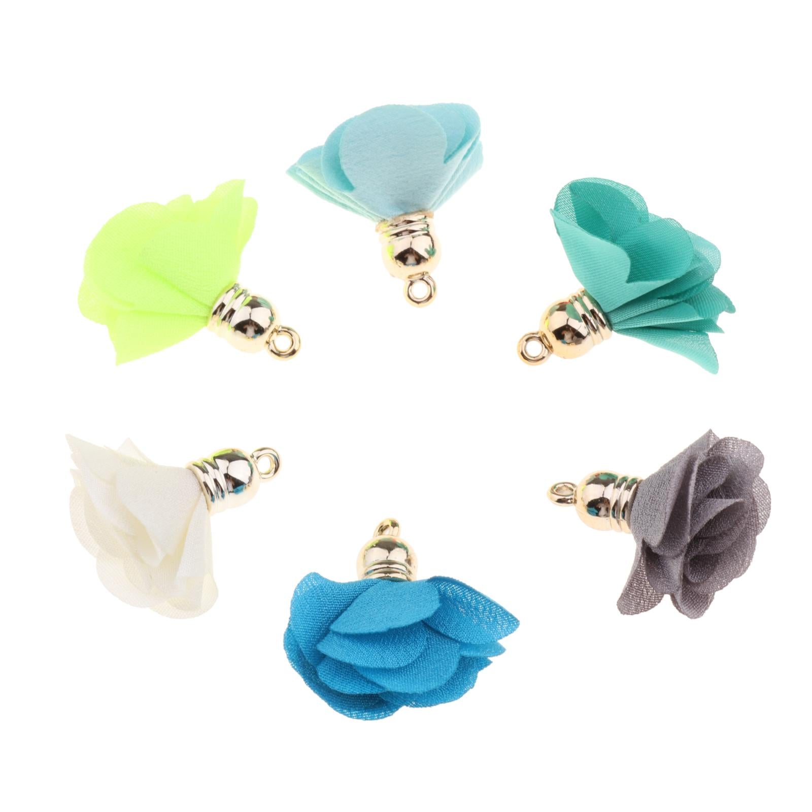 100x Chiffon Flower Pendant Fabric Petal Tassel For Necklace Key Chain