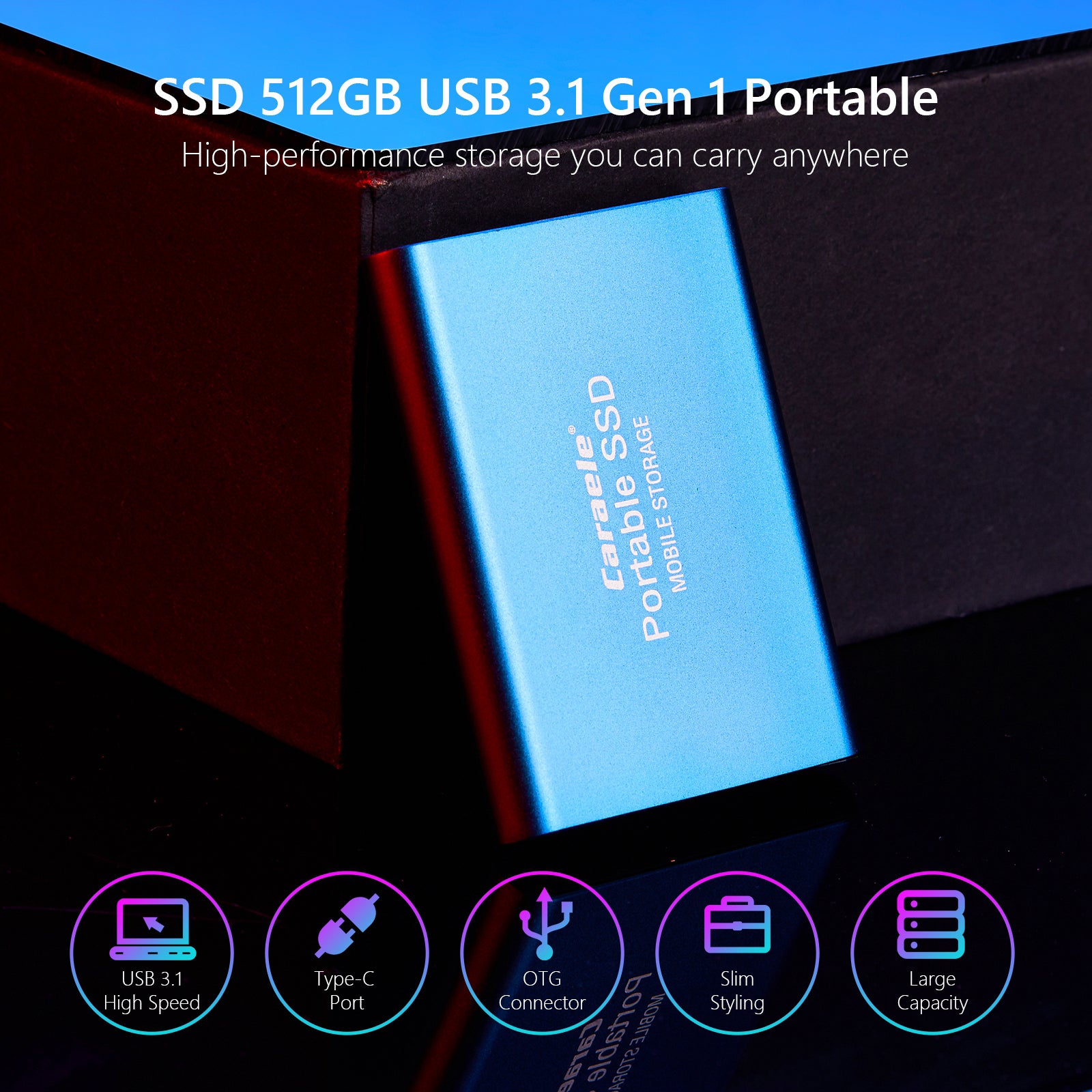 Solid State Drive External Hard Drive SSD for Desktop Laptop PS4 Shock-proof blue