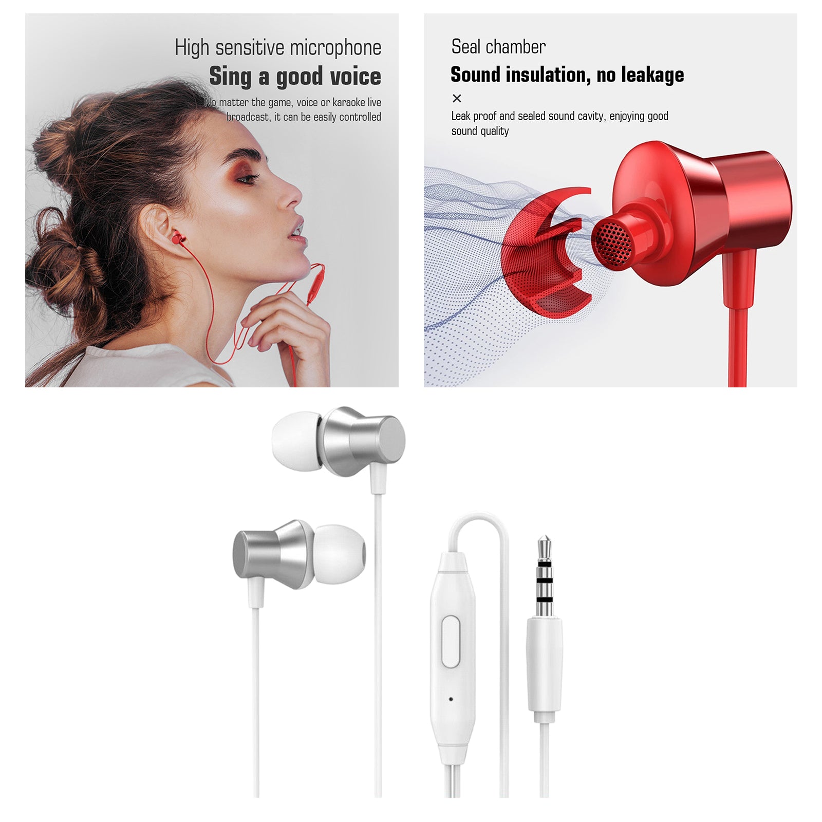 Earphones Headphones with Microphone Tangle Free 3.5mm for Smartphones white