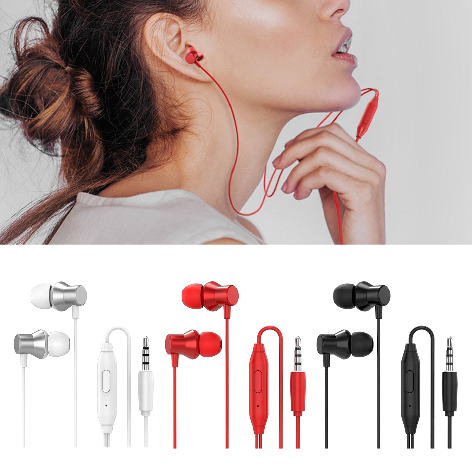 Earphones Headphones with Microphone Tangle Free 3.5mm for Smartphones white