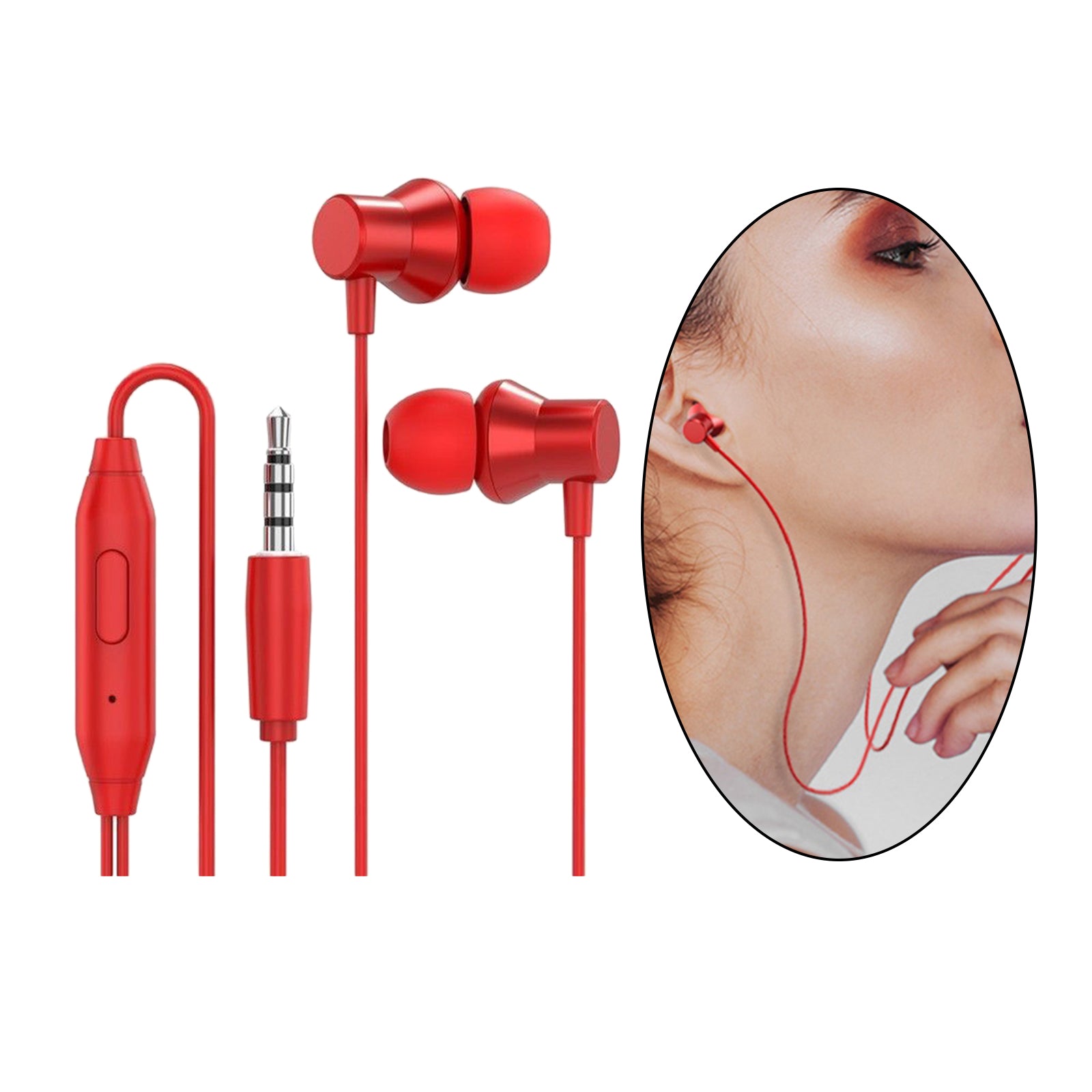 Earphones Headphones with Microphone Tangle Free 3.5mm for Smartphones red