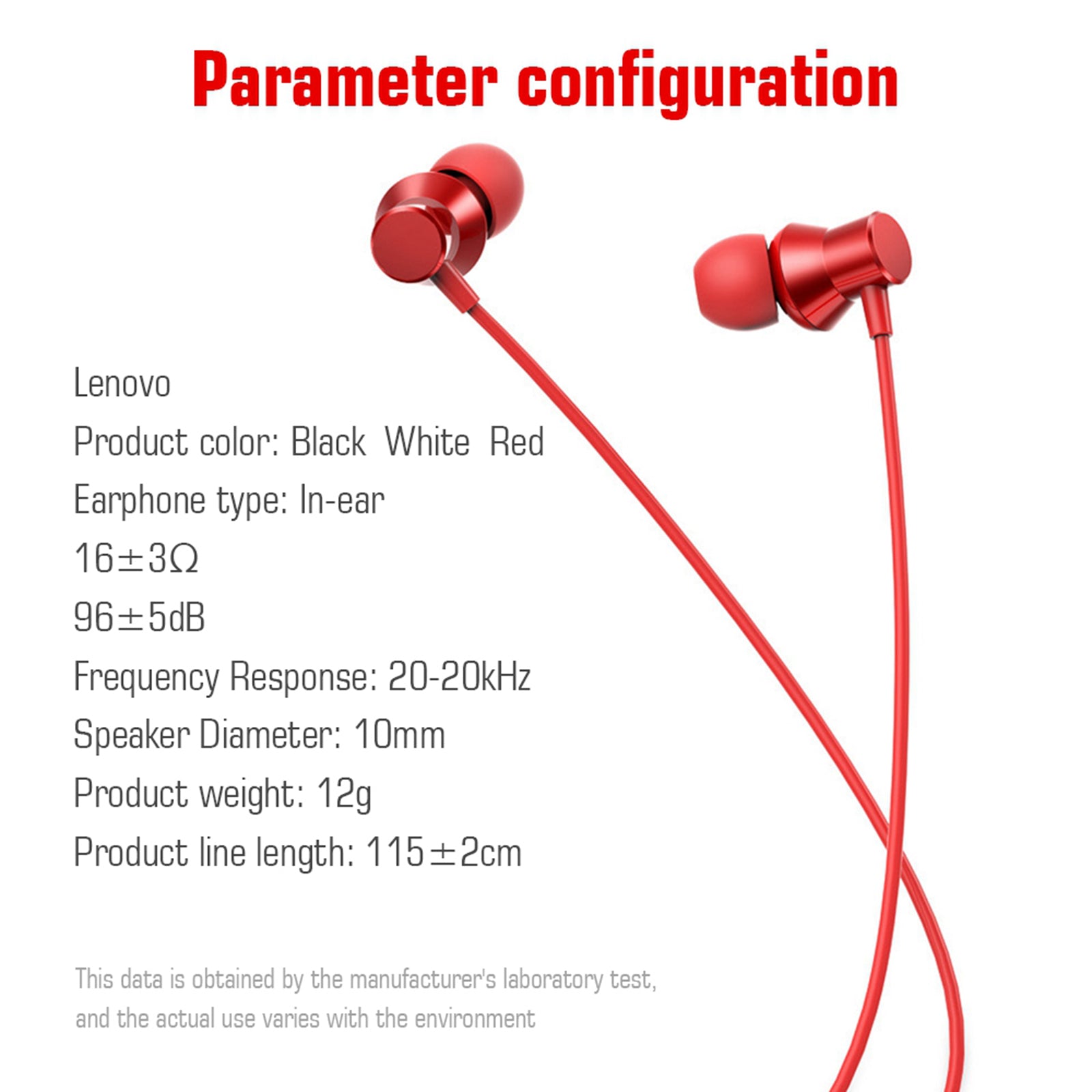 Earphones Headphones with Microphone Tangle Free 3.5mm for Smartphones red