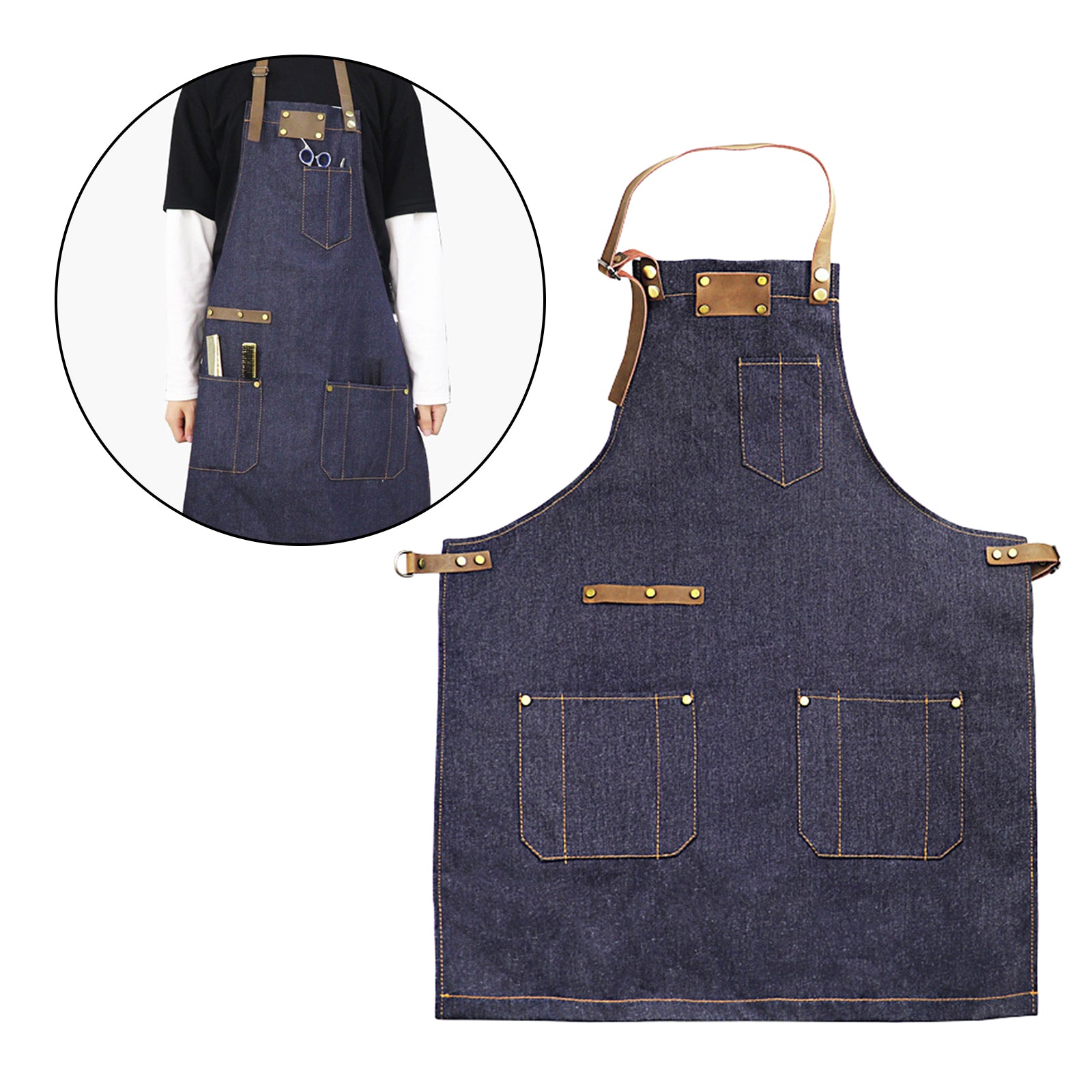 Salon Hair Cutting Hairdressing Work Barber Hairstylist Apron Dark Blue