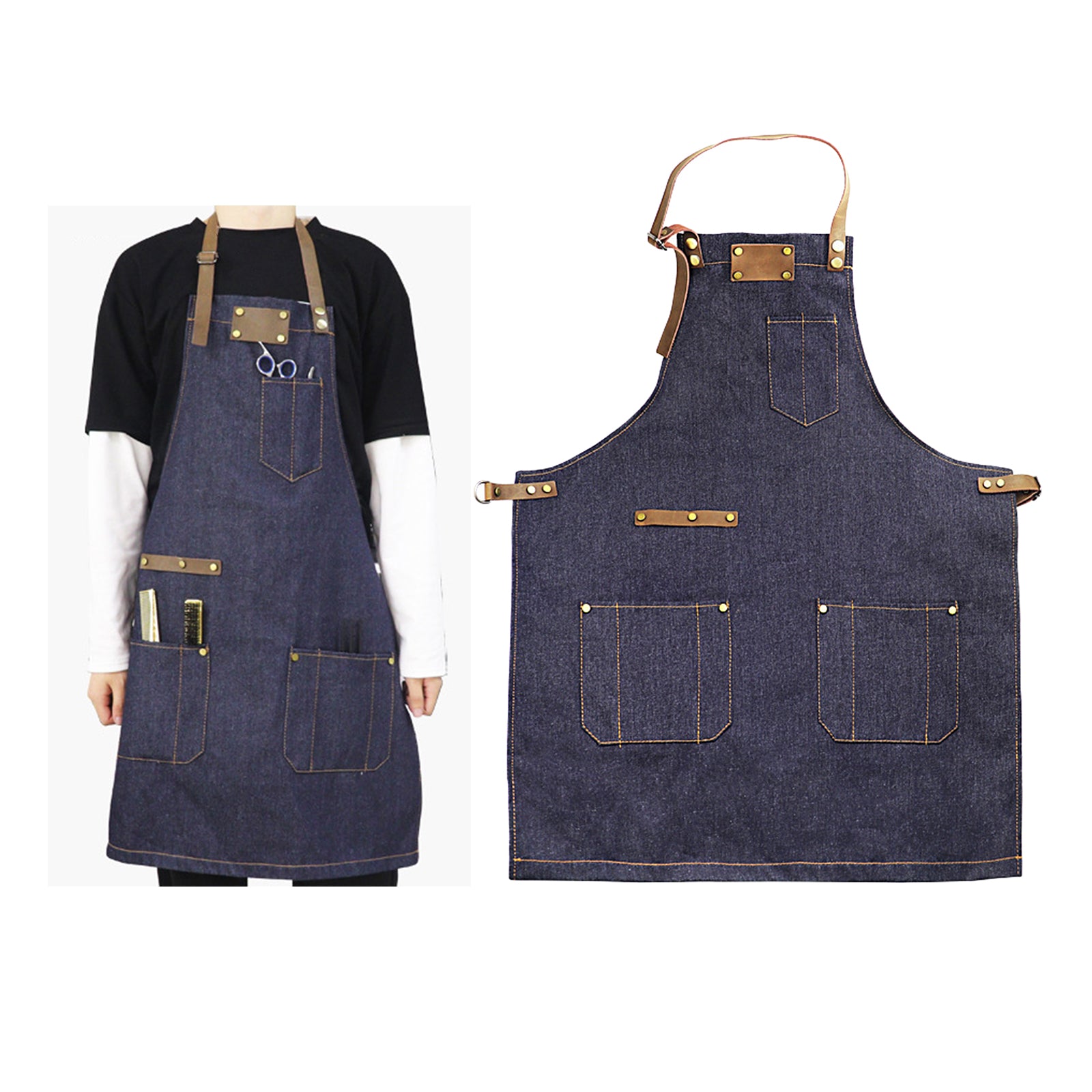 Salon Hair Cutting Hairdressing Work Barber Hairstylist Apron Dark Blue