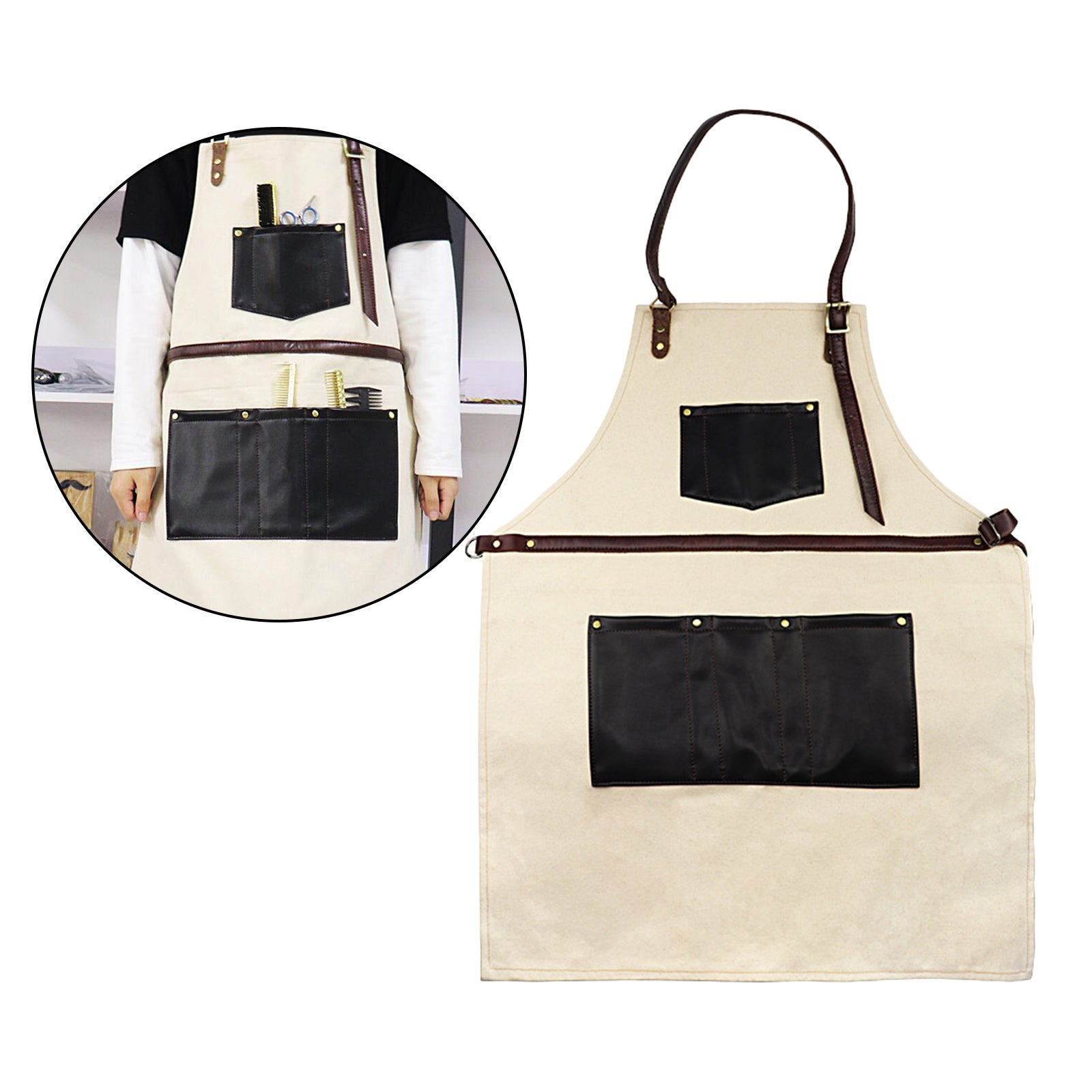 Salon Hair Cutting Hairdressing Work Barber Hairstylist Apron Beige