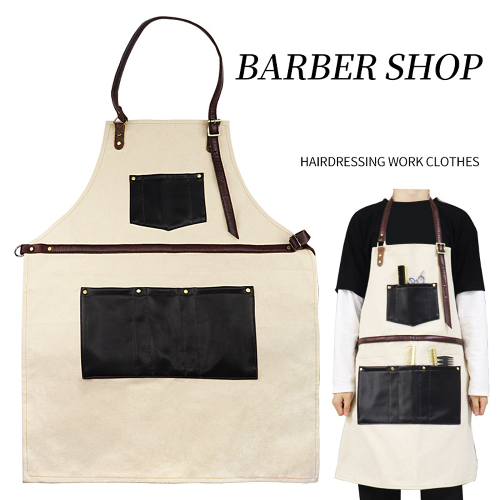 Salon Hair Cutting Hairdressing Work Barber Hairstylist Apron Beige