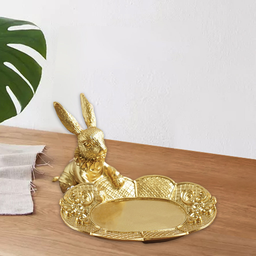 Jewelry Display Tray Golden Rabbit Figurine Earring Organizer Dish Lady Gift