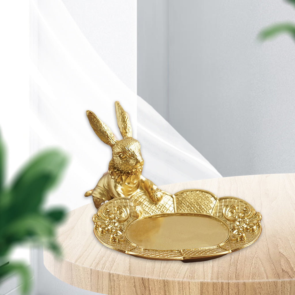 Jewelry Display Tray Golden Rabbit Figurine Earring Organizer Dish Lady Gift