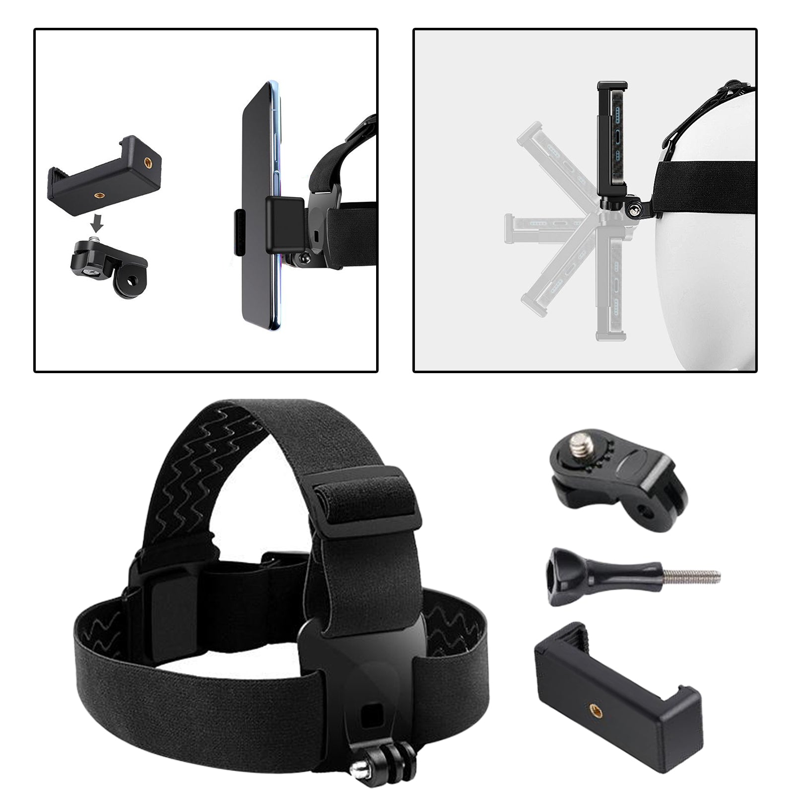 Head Strap Mount Holder w/ Clip for GoPro Sports Camera Mobile Phone Black