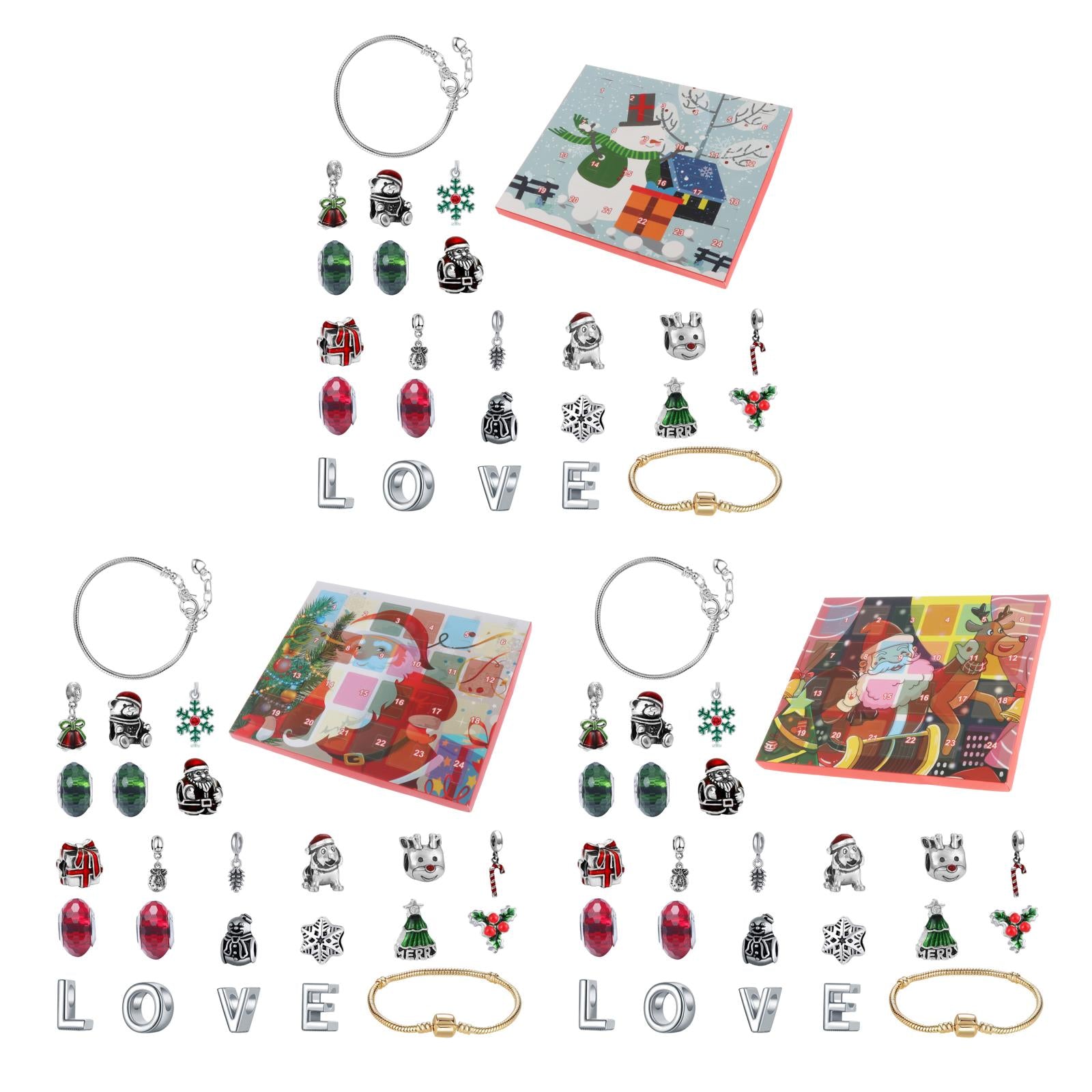 24 Days Christmas Advent Calendar DIY Charm Bracelet DIY Countdown Style A