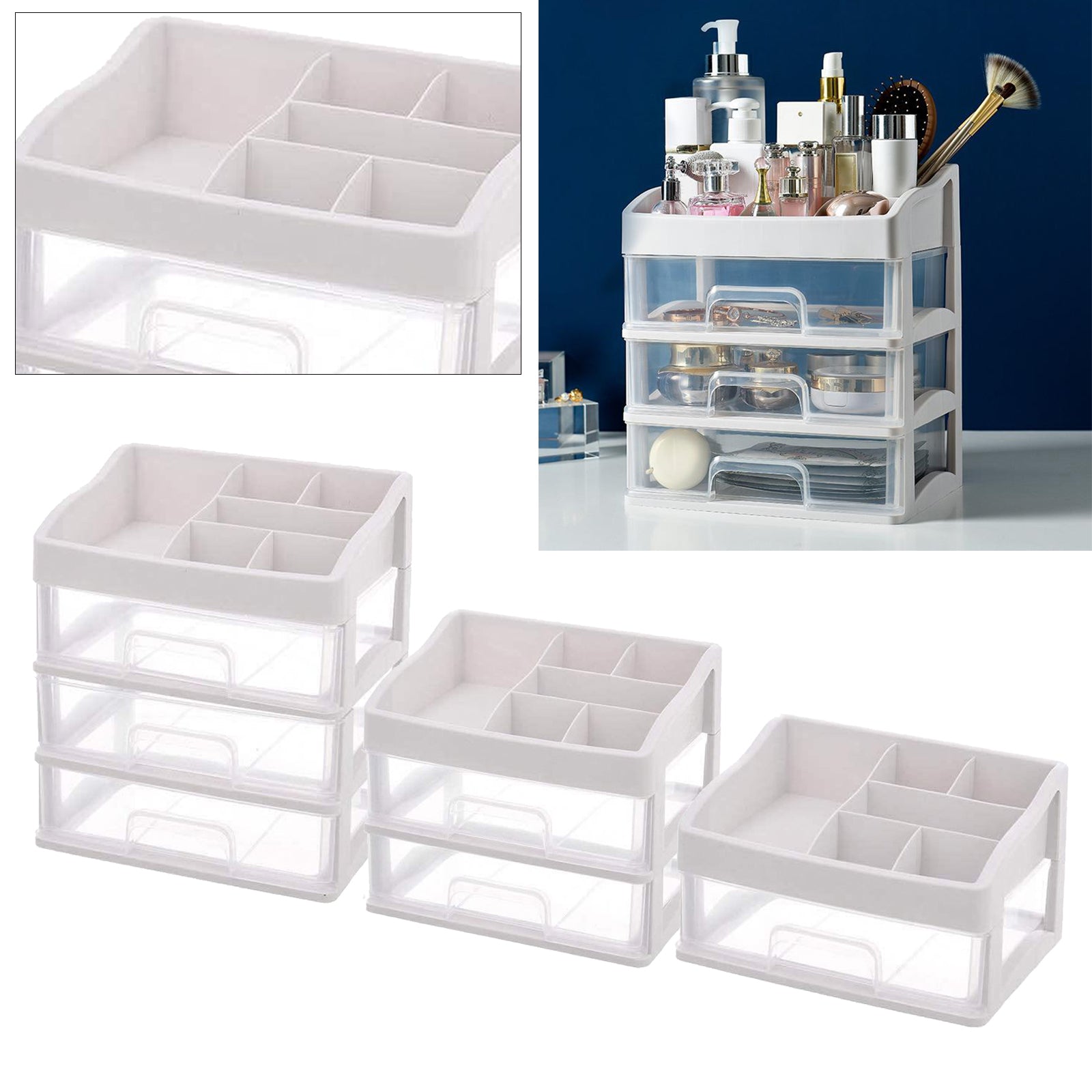 Cosmetic Storage Makeup Rack Drawer Organizer Display Box for Vanity 2 Tier