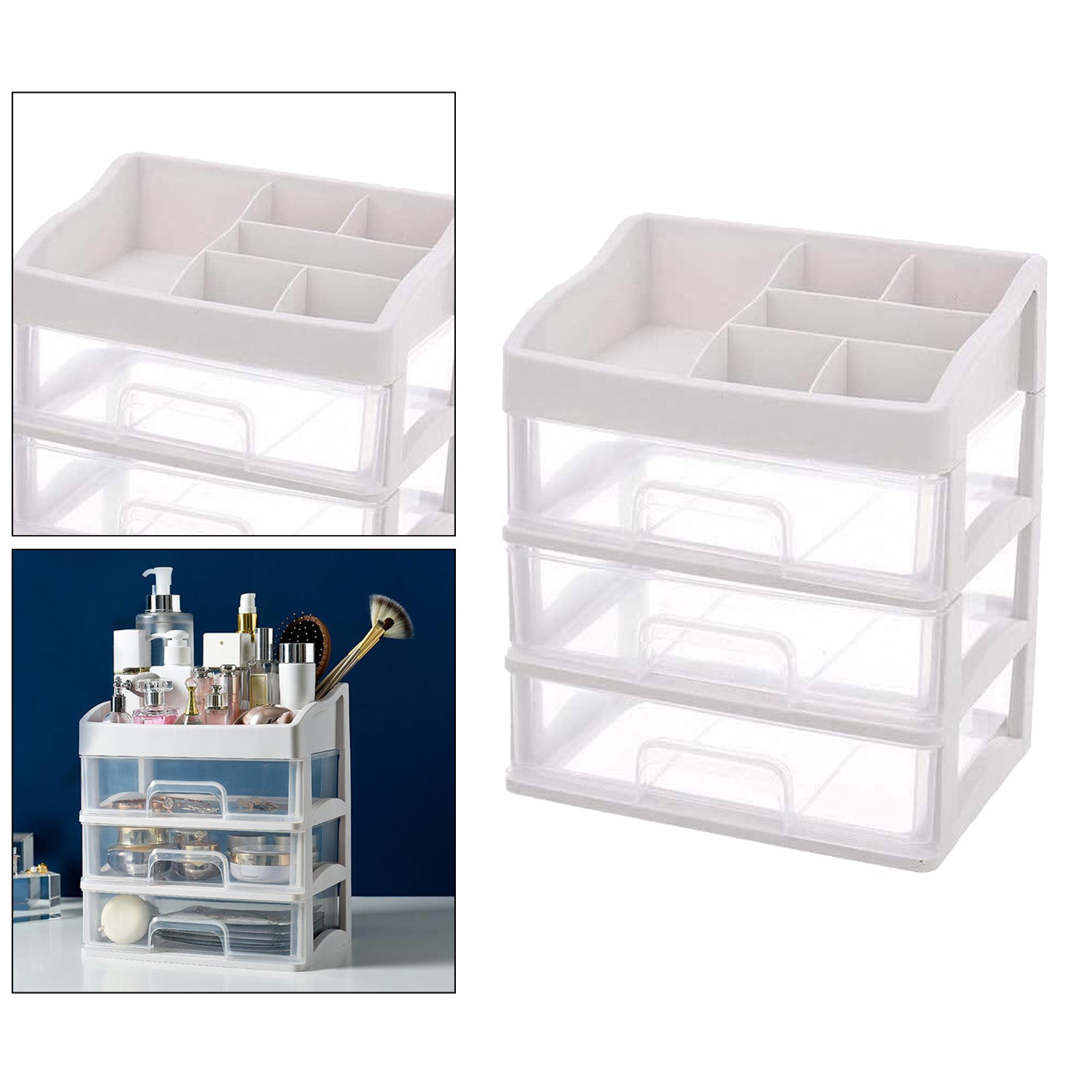 Cosmetic Storage Makeup Rack Drawer Organizer Display Box for Vanity 3 Tier