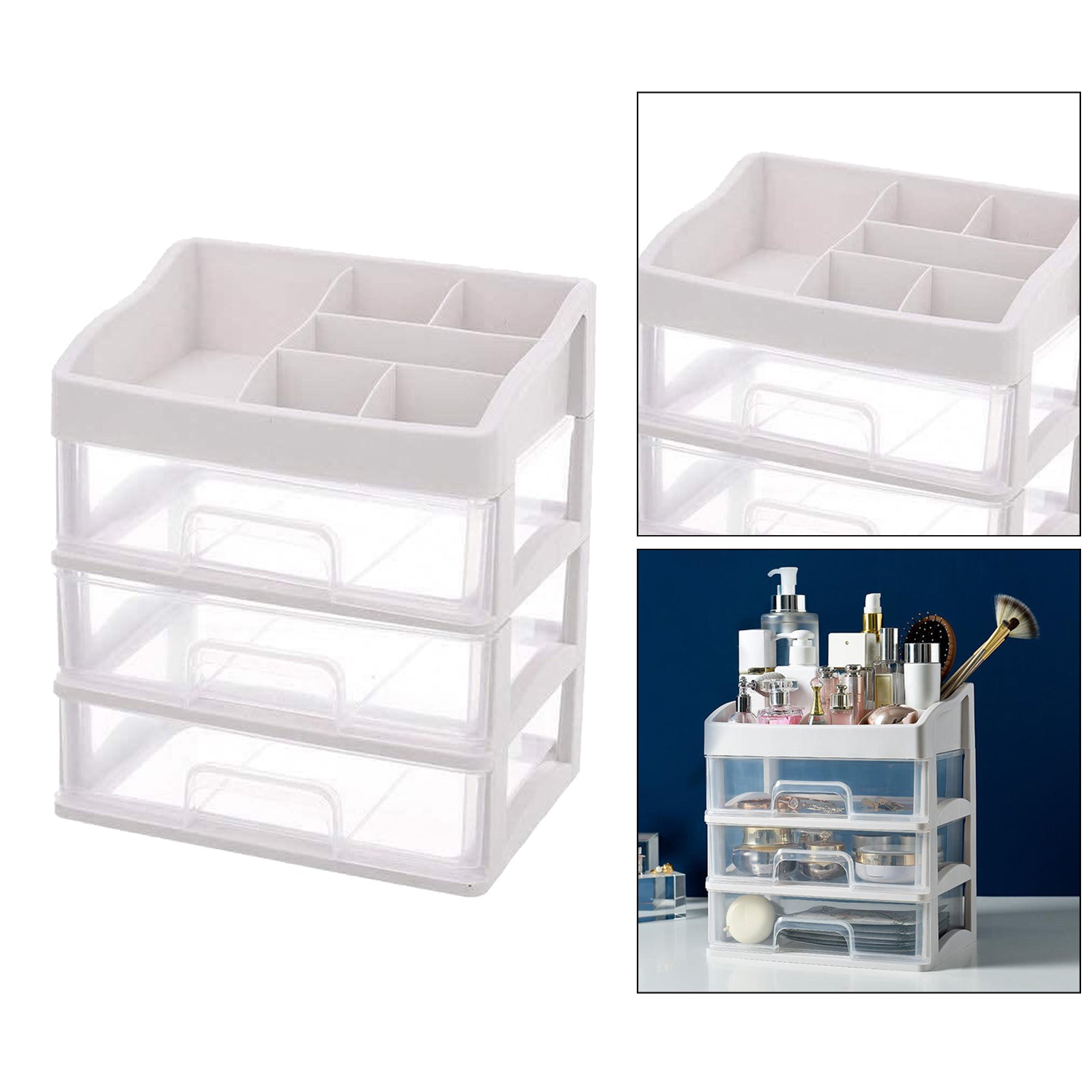 Cosmetic Storage Makeup Rack Drawer Organizer Display Box for Vanity 3 Tier