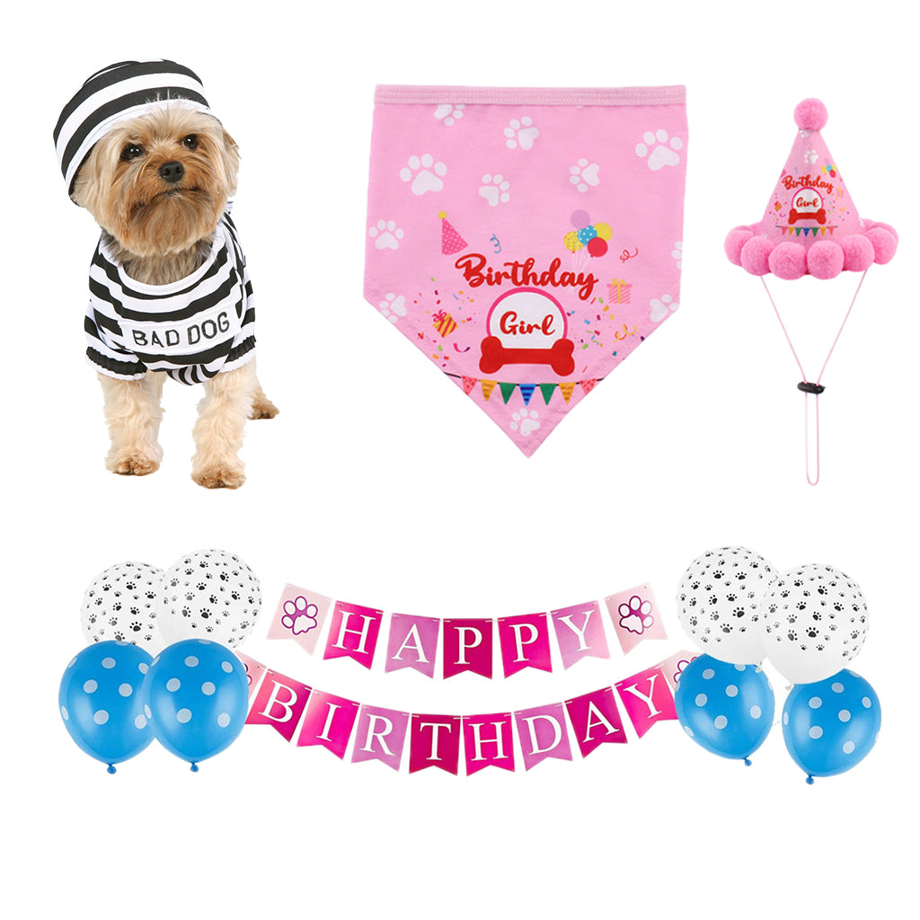 Pet Dog Cat Birthday Hat Bandana Neckerchief Ties Party Fancy Dress Pink