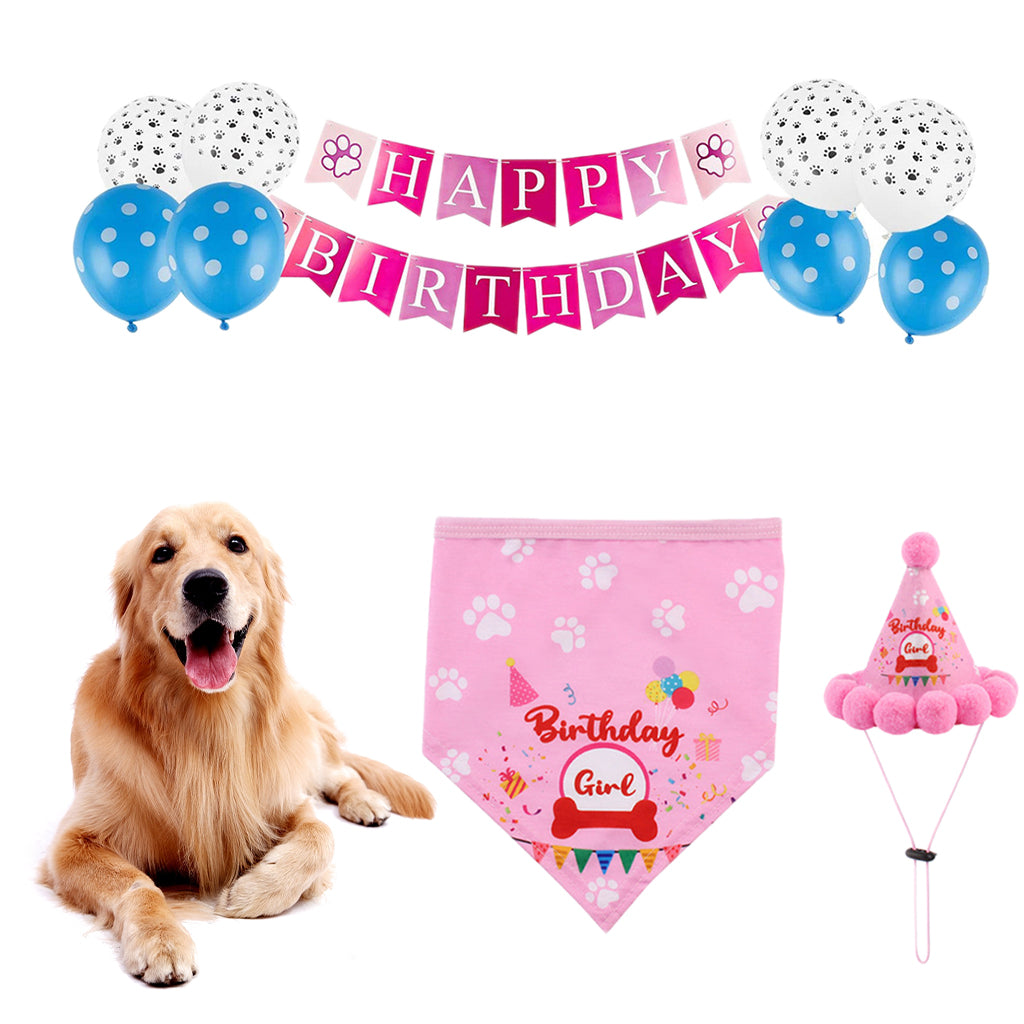 Pet Dog Cat Birthday Hat Bandana Neckerchief Ties Party Fancy Dress Pink