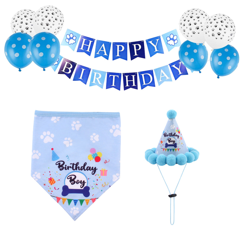 Pet Dog Cat Birthday Hat Bandana Neckerchief Ties Party Fancy Dress Blue