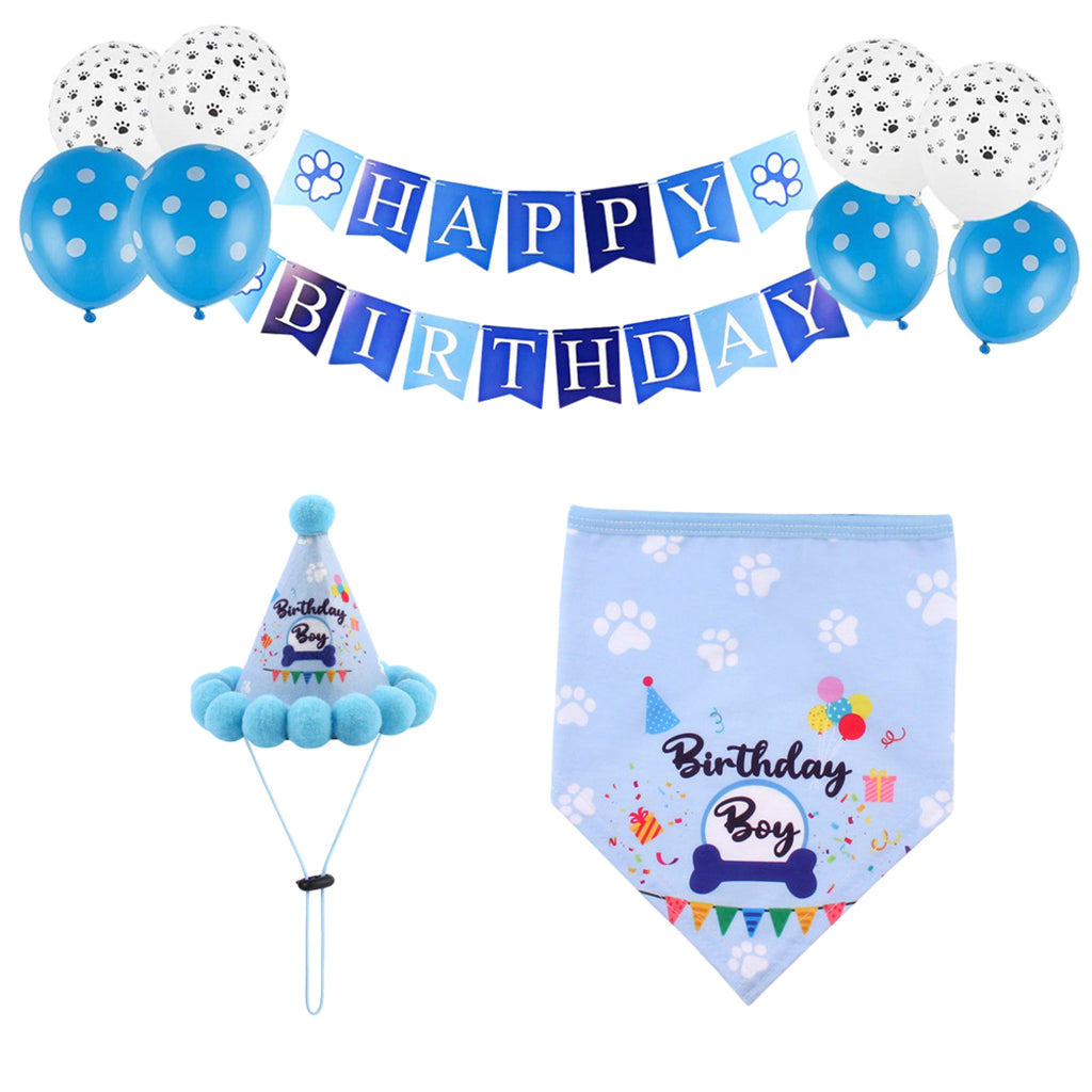 Pet Dog Cat Birthday Hat Bandana Neckerchief Ties Party Fancy Dress Blue