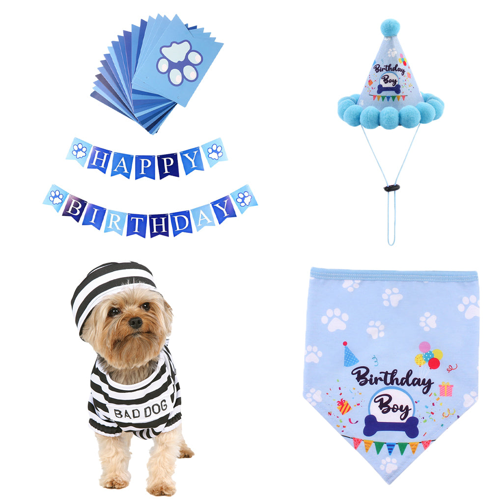 Pet Dog Cat Birthday Hat Bandana Neckerchief Ties Party Fancy Dress Blue