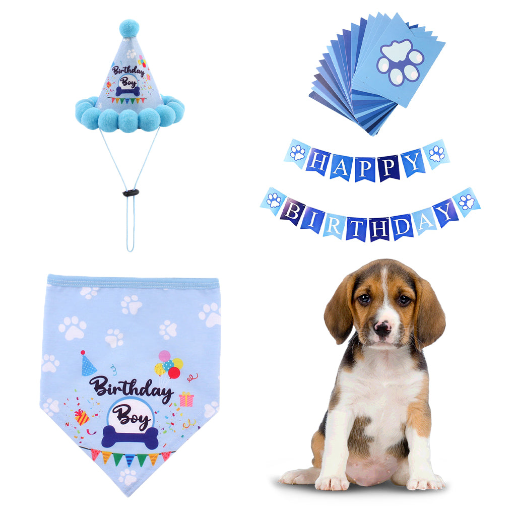 Pet Dog Cat Birthday Hat Bandana Neckerchief Ties Party Fancy Dress Blue