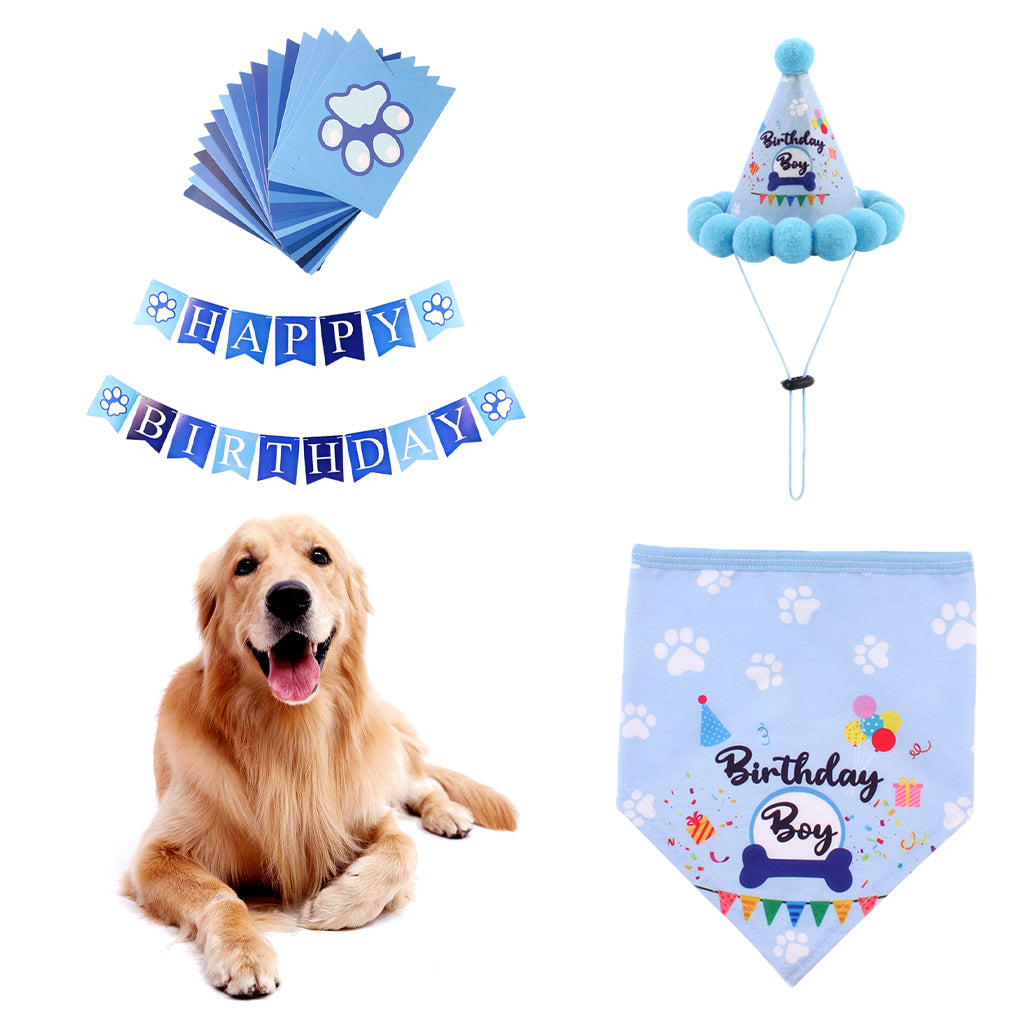 Pet Dog Cat Birthday Hat Bandana Neckerchief Ties Party Fancy Dress Blue