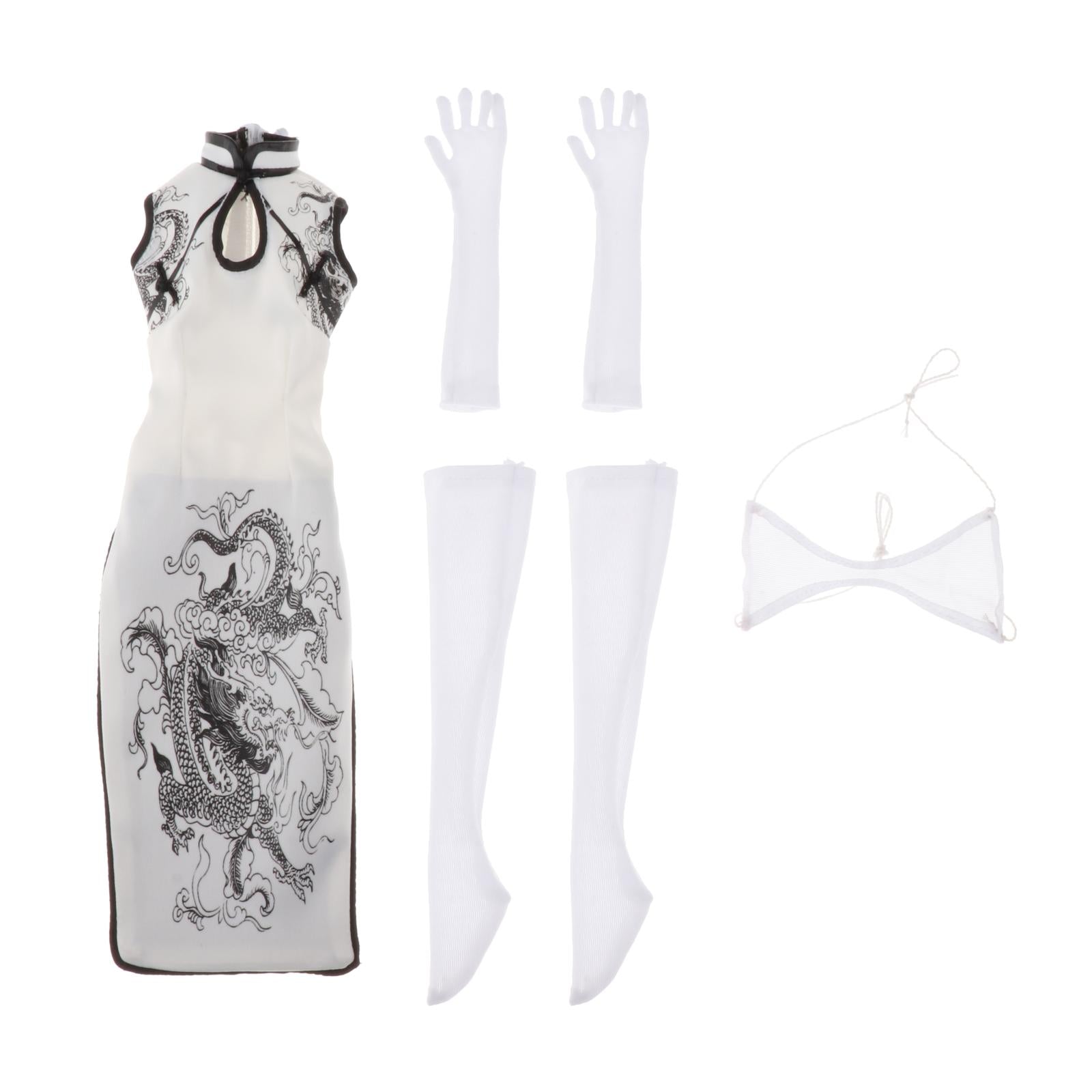 1/6 Girls Action Figure Cheongsam Suit for HT Toys 12" Doll Body Dress-Up white