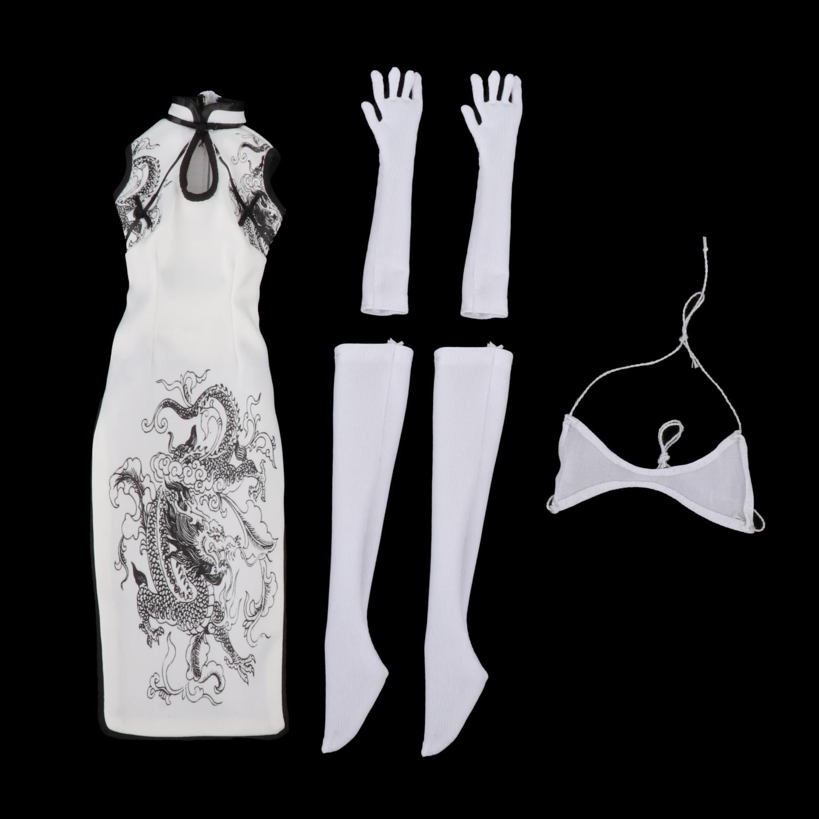 1/6 Girls Action Figure Cheongsam Suit for HT Toys 12" Doll Body Dress-Up white