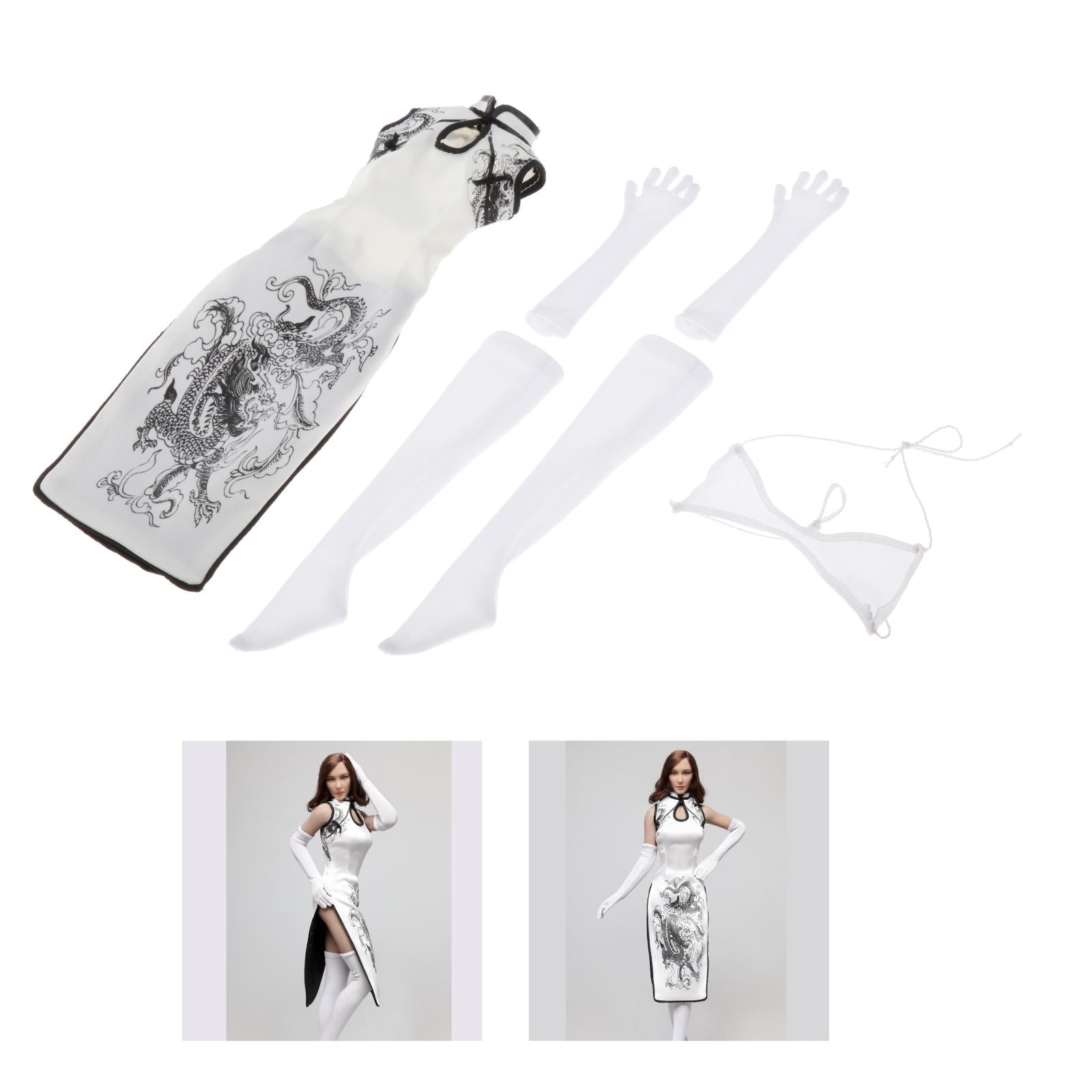 1/6 Girls Action Figure Cheongsam Suit for HT Toys 12" Doll Body Dress-Up white